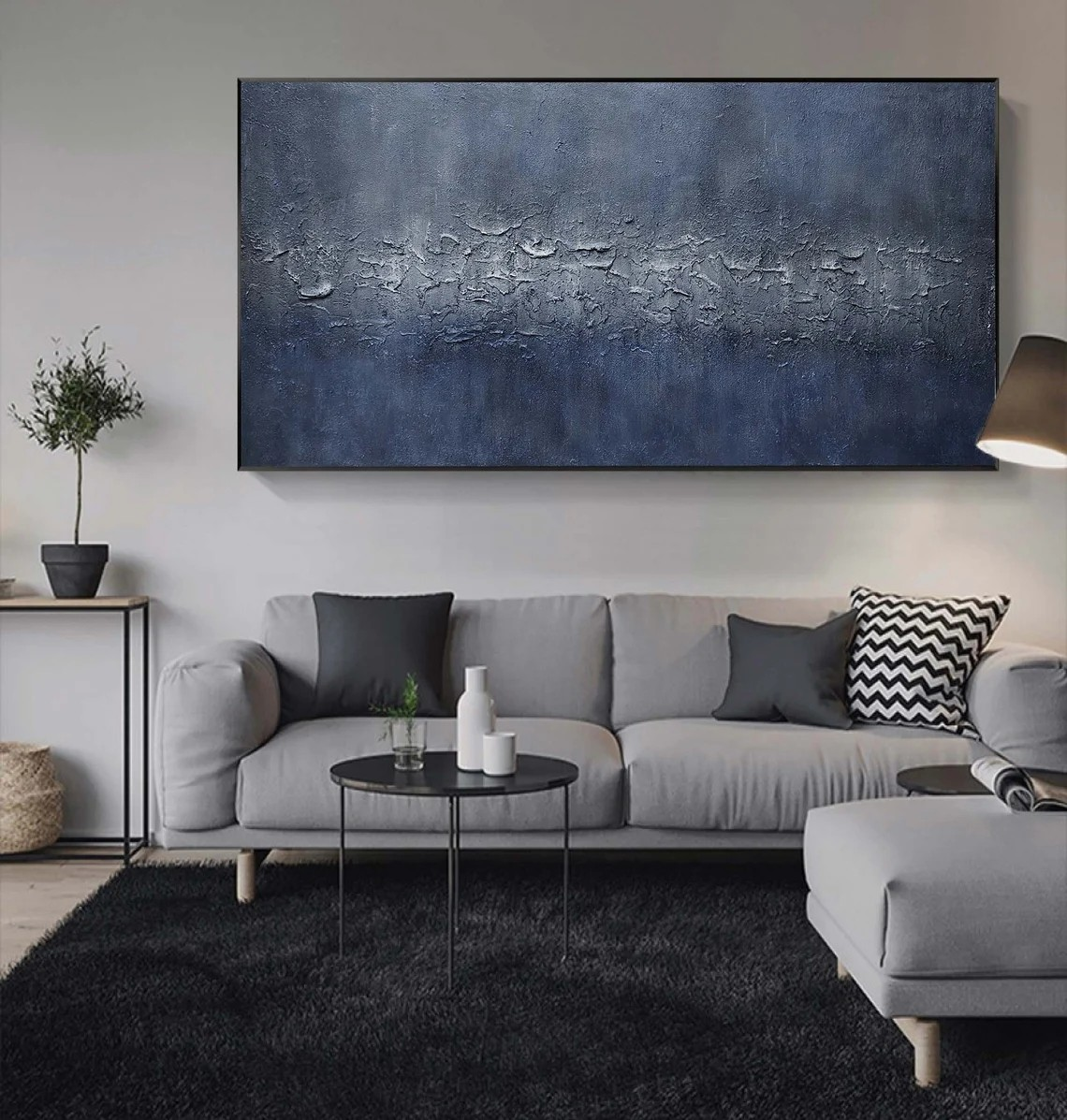 Chasm of Blue: Abstract Dark Blue Art, Tactile Relief Decor #BGA 109