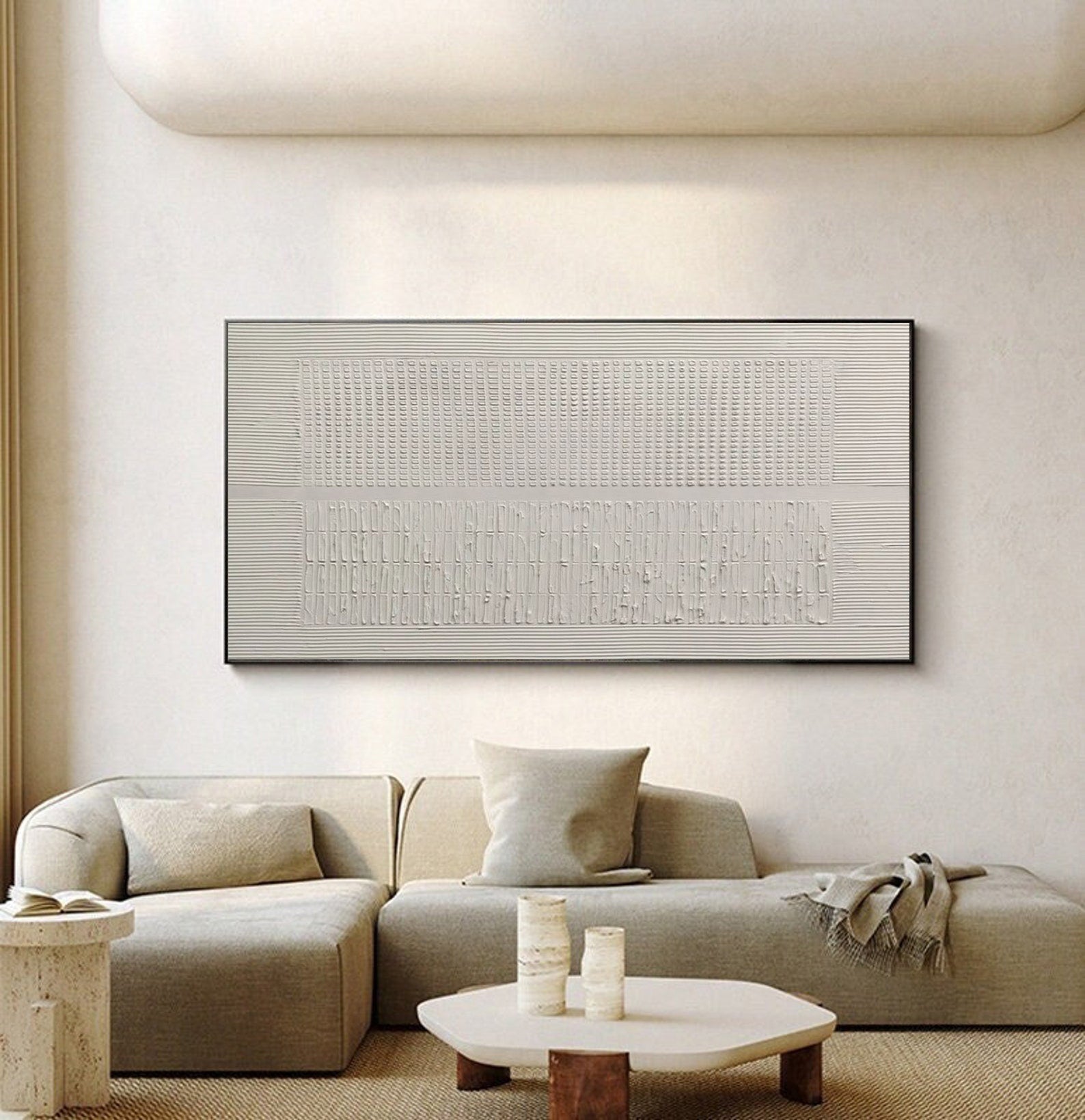 White Minimalist Plaster Canvas, Subtle Linear Pattern #BGA 151