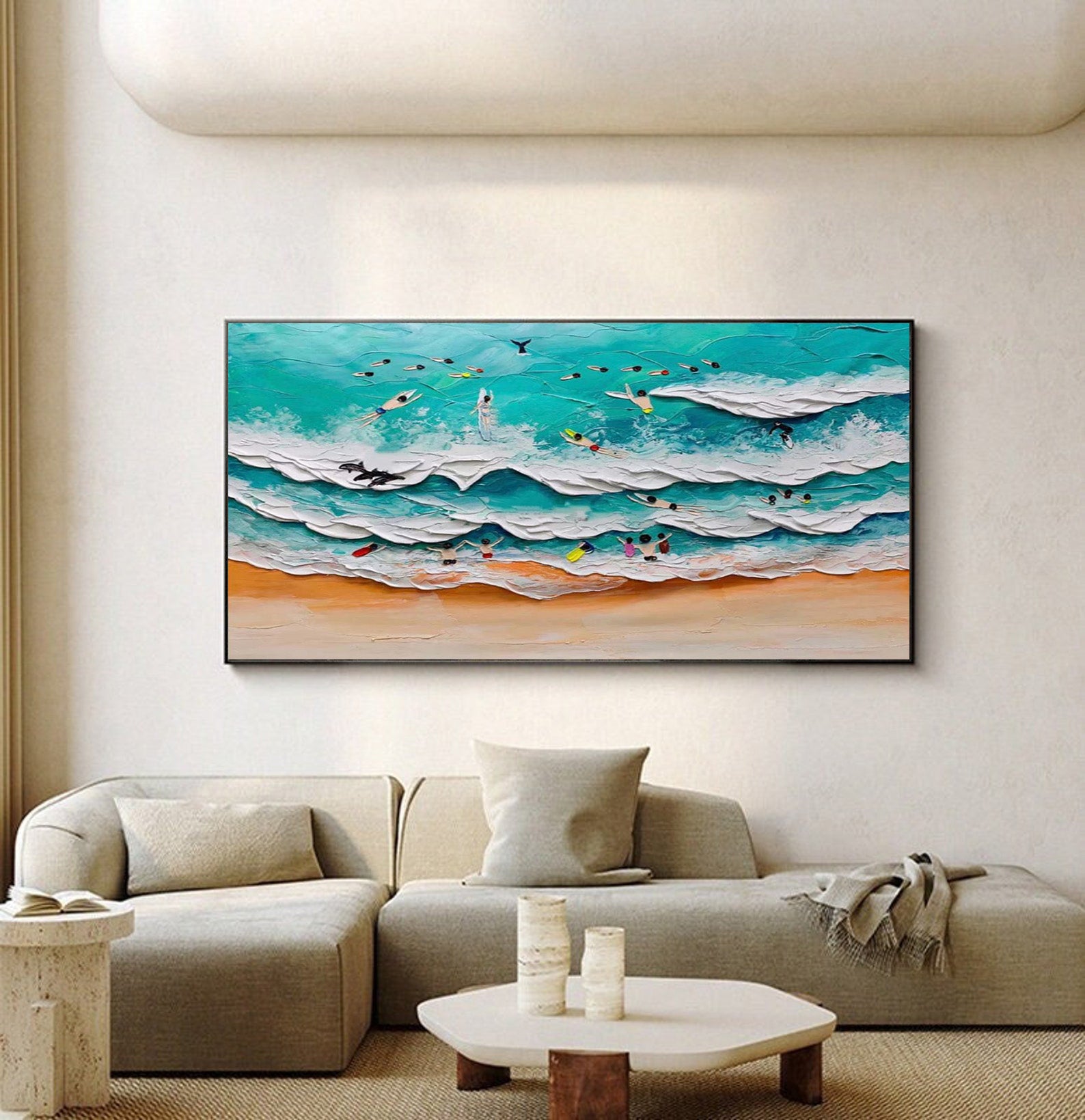 Bold Impasto Surfers, Energetic Beach Wall Painting #BGA 154