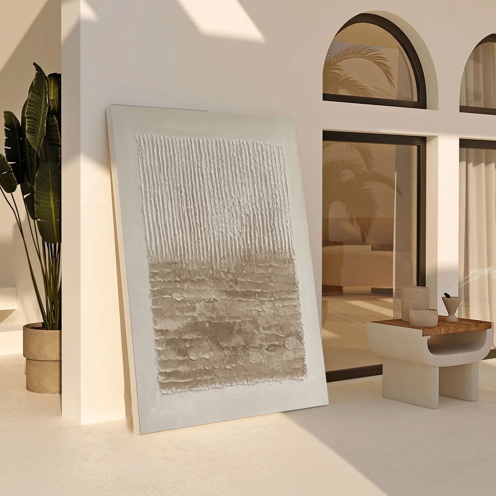 Neutral Art with Vertical Impasto and Layered Horizontal Base #BGA 198
