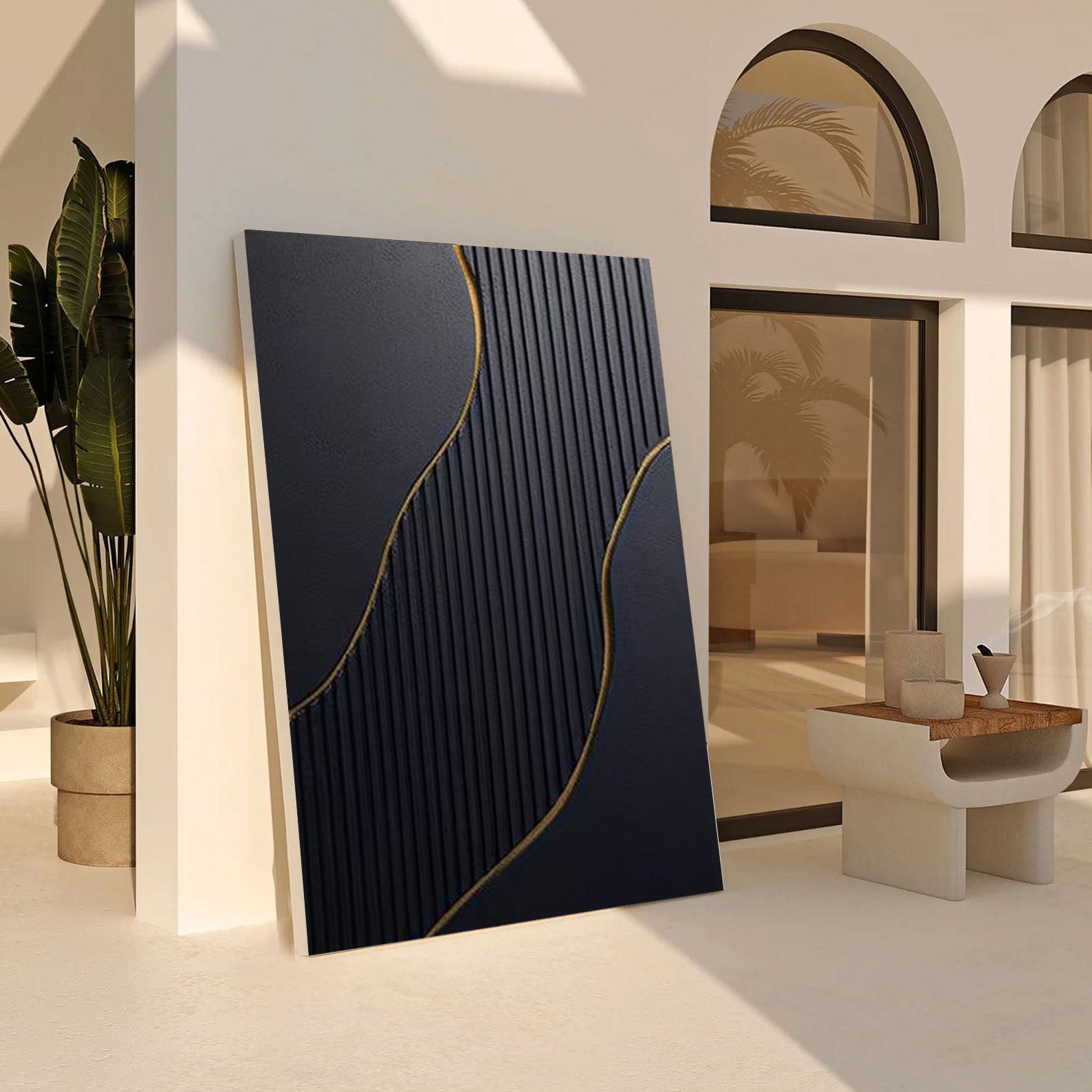 Gilded Geometry: Contemporary Abstract Art, Gold Line Design #BGA 113