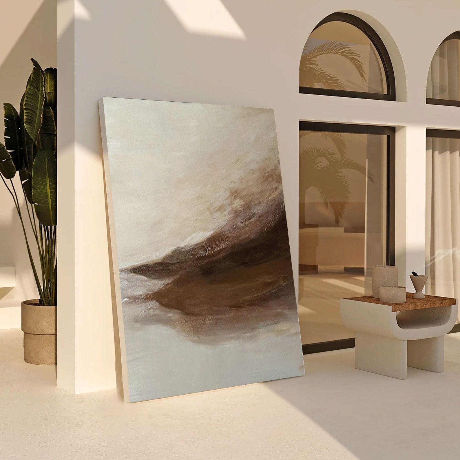 Beige Drift: Abstract Movement Art, Neutral Palette Canvas #BGA 128