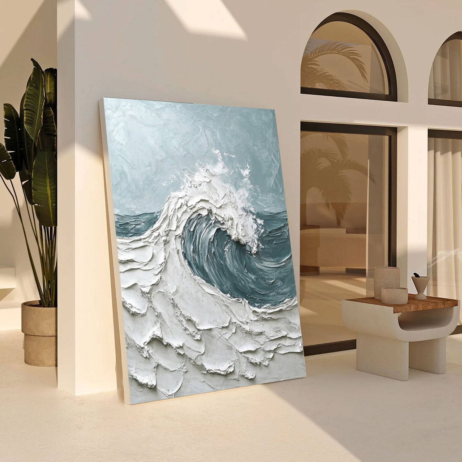 Modern Seascape Painting with Tactile Wave and Light Blues #BGA 200
