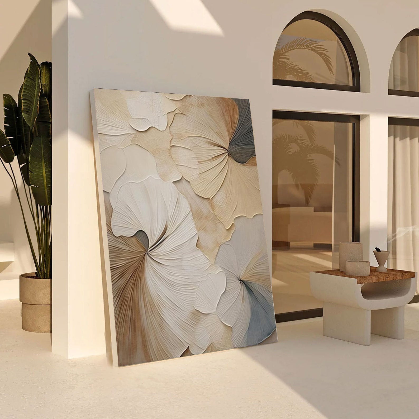 Ethereal Petals: Beige Floral Art, Elegant Framed Art #BGA 124