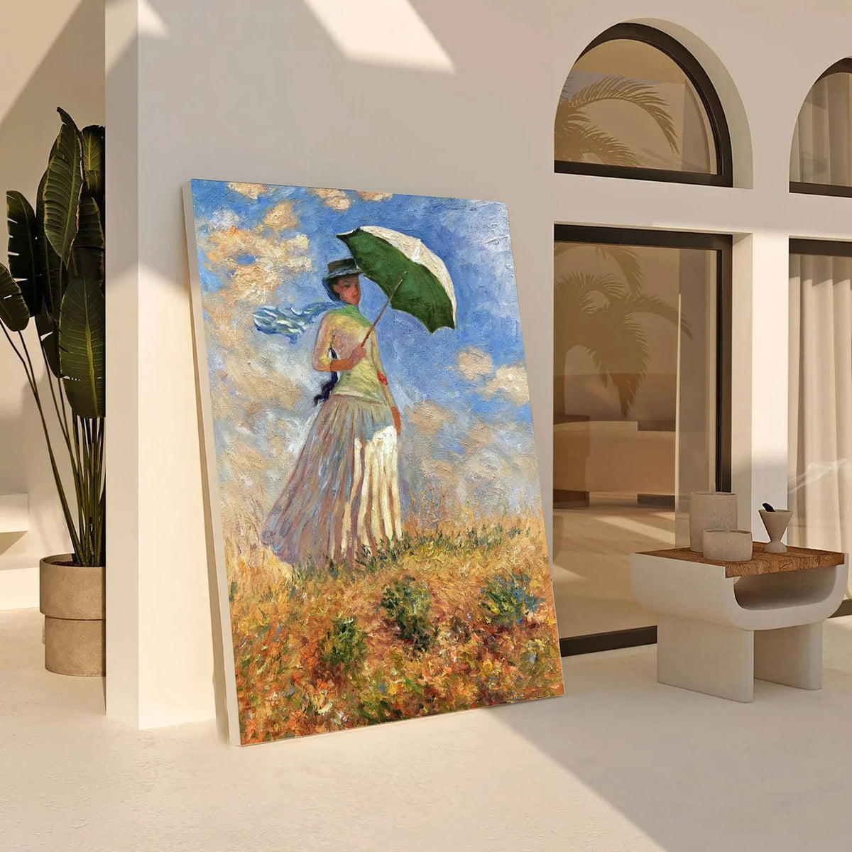 Afternoon Light Across The Meadow Impressionist Painting Woman Parasol Landscape Wall Art