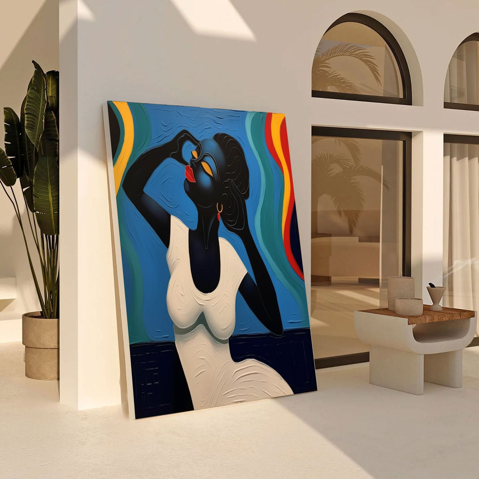 Elegant Portrait with Abstract Flowing Bands, Contemporary Art #BGA 174