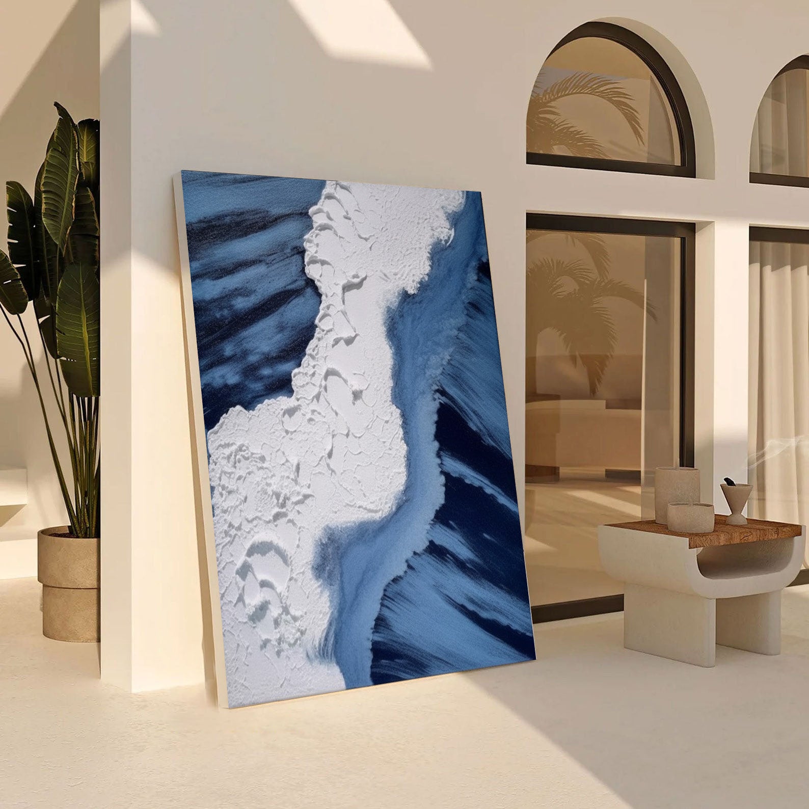 Textured Blue and White Ocean, Dynamic Seascape Wall Art #BGA 160