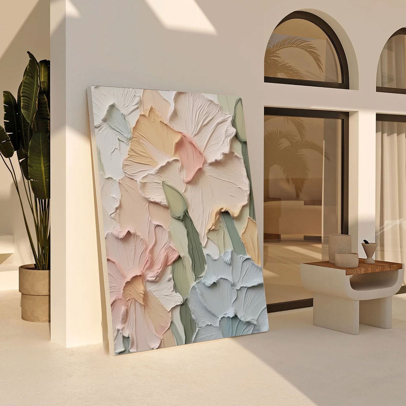 Soft Bloom Relief: 3D Flower Painting, Textured Floral Art #BGA 123