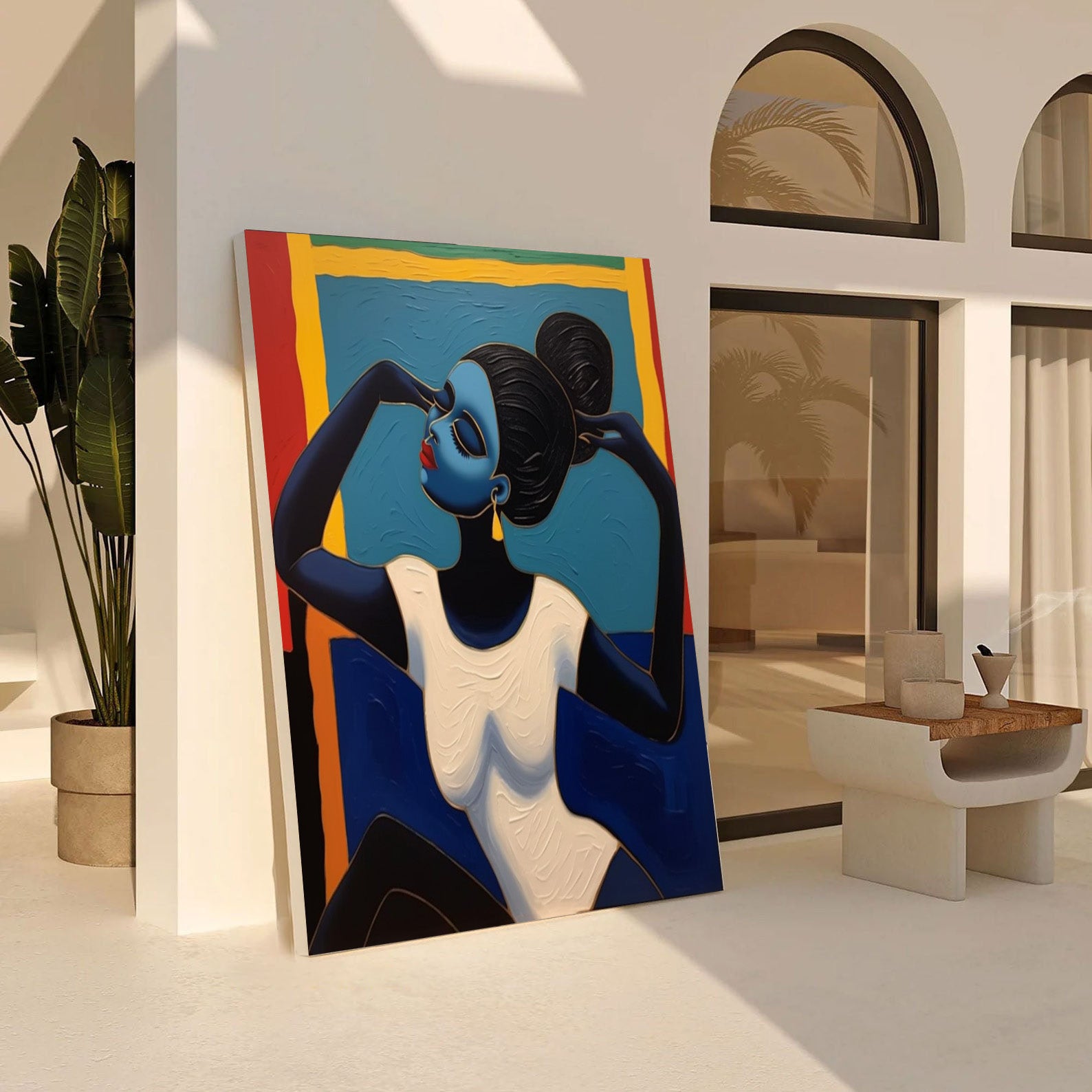 Striking Portrait with Geometric Color Fields, Elegant Art #BGA 180