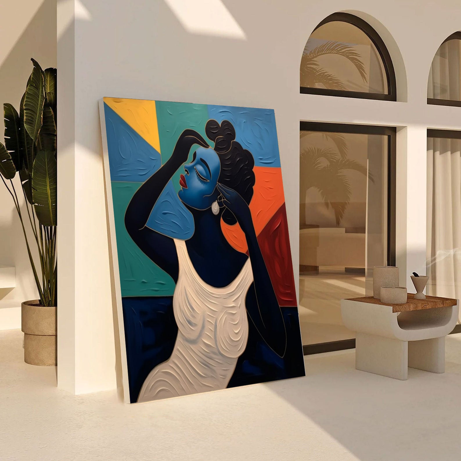 Portrait with Textured Color Geometry, Modern Abstract Art #BGA 172