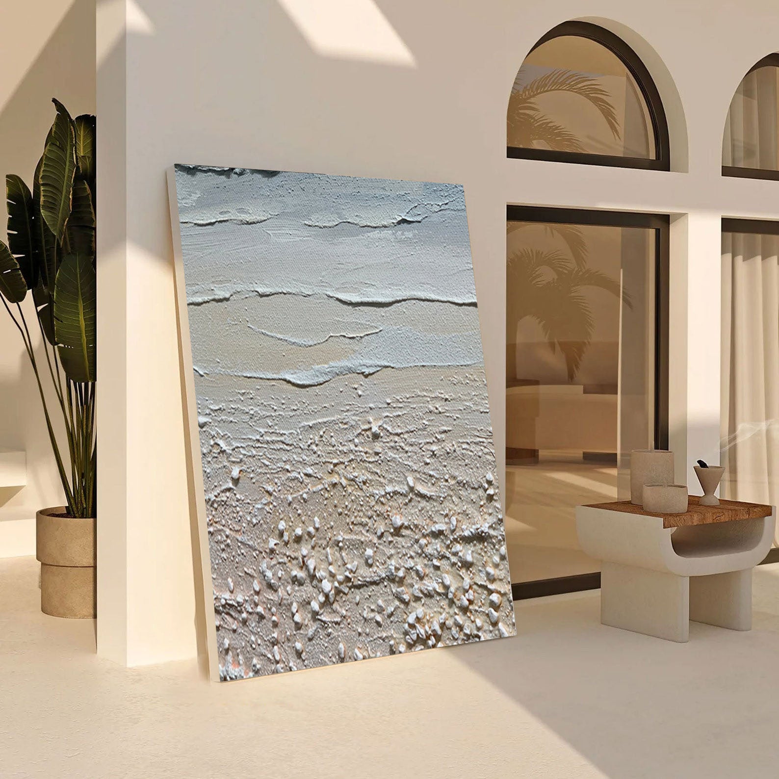 Sandy Shores: Abstract Beach Canvas, Neutral Coastal Decor #BGA 129