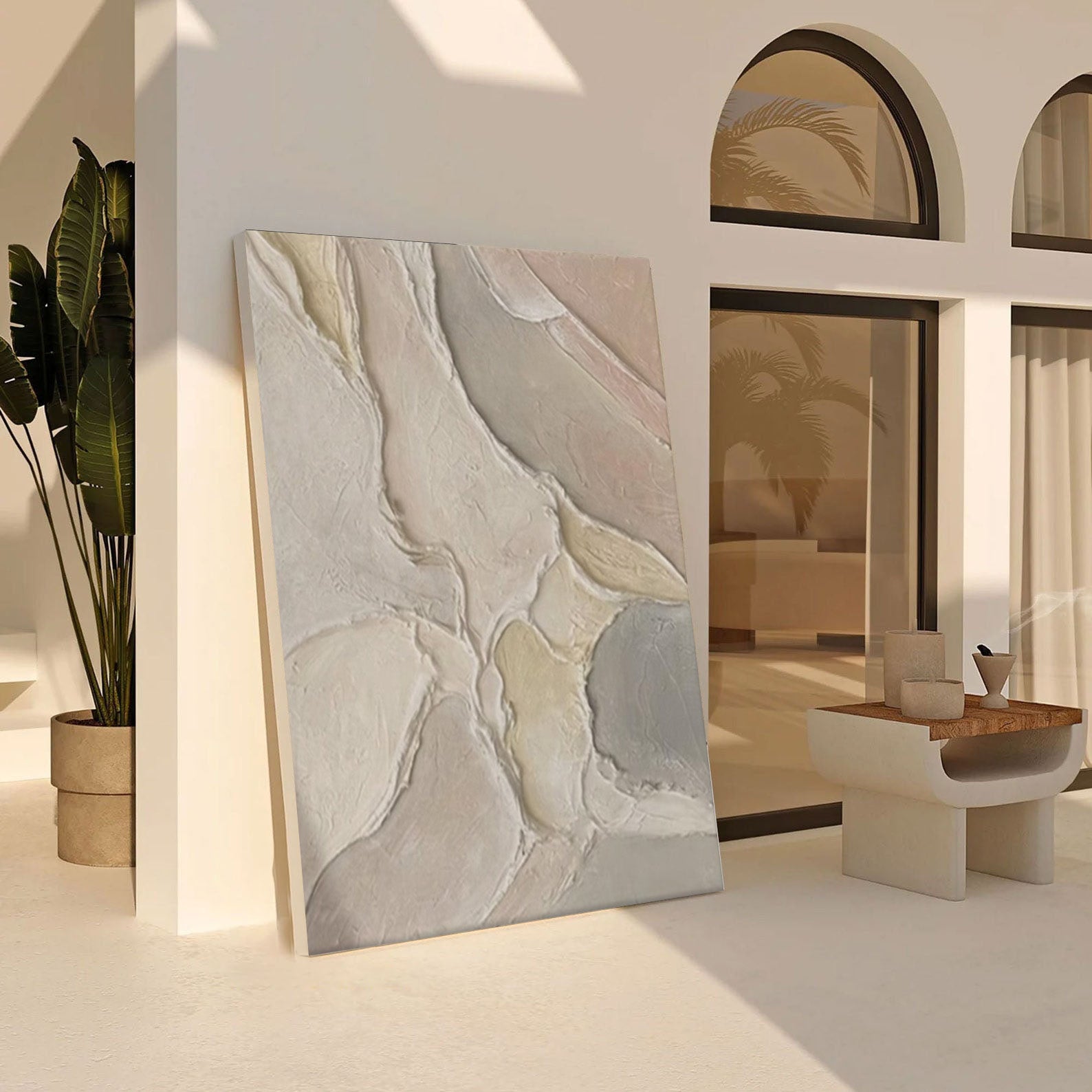 Beige White Gray Painting, Modern Abstract Wall Art #BGA 121