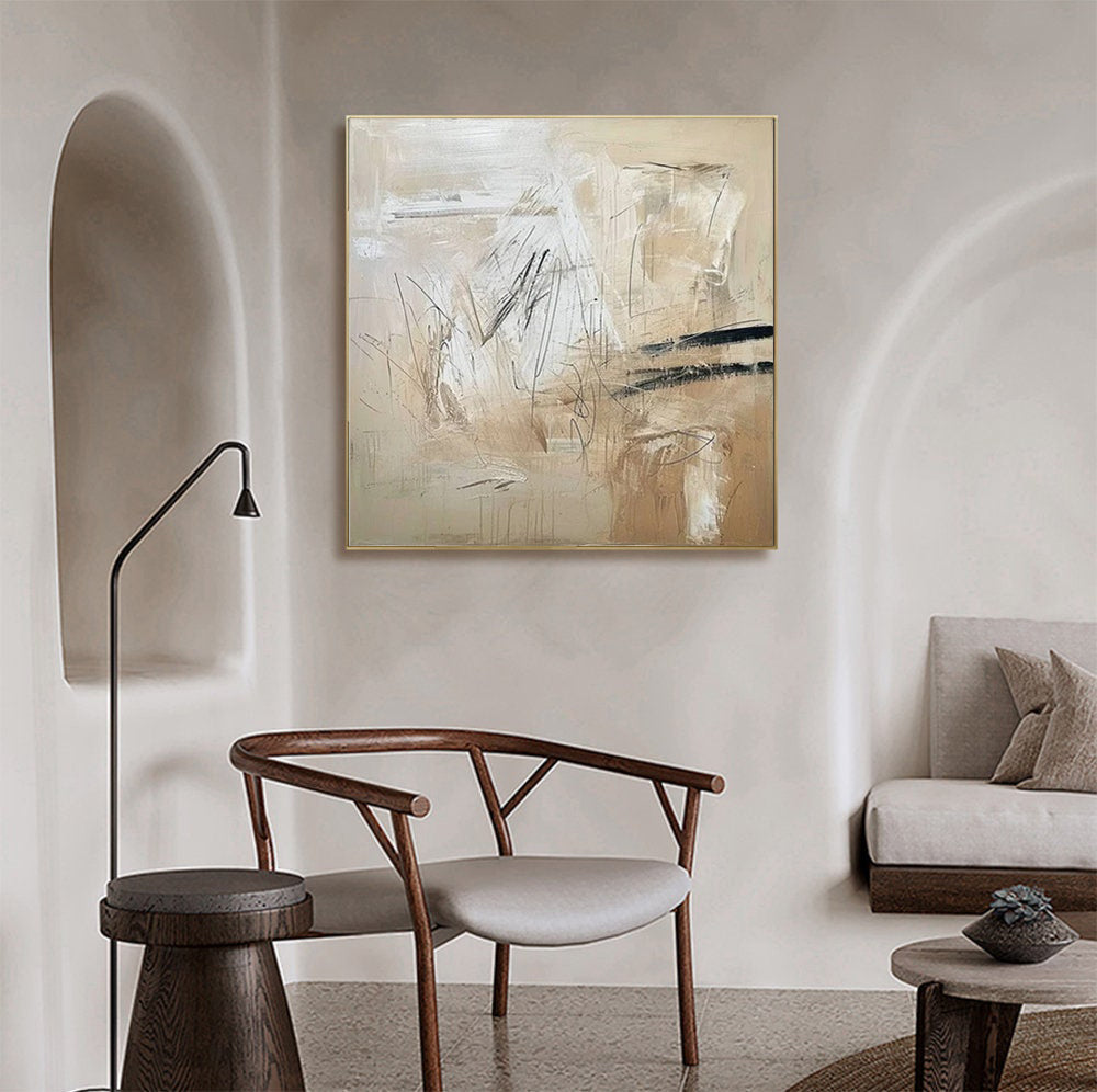 Beige Abstract Wall Art, Expressive Brushstrokes Canvas #BGA 135