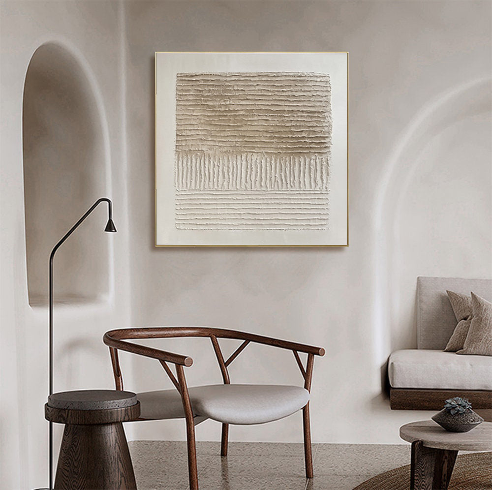 Neutral Art with Horizontal Impasto and Vertical Striations #BGA 197