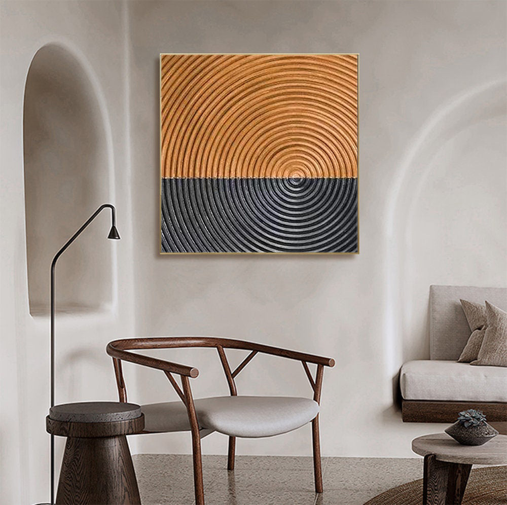 Binary Circles: Abstract Pattern Canvas, Two-Tone Radial Art #BGA 136