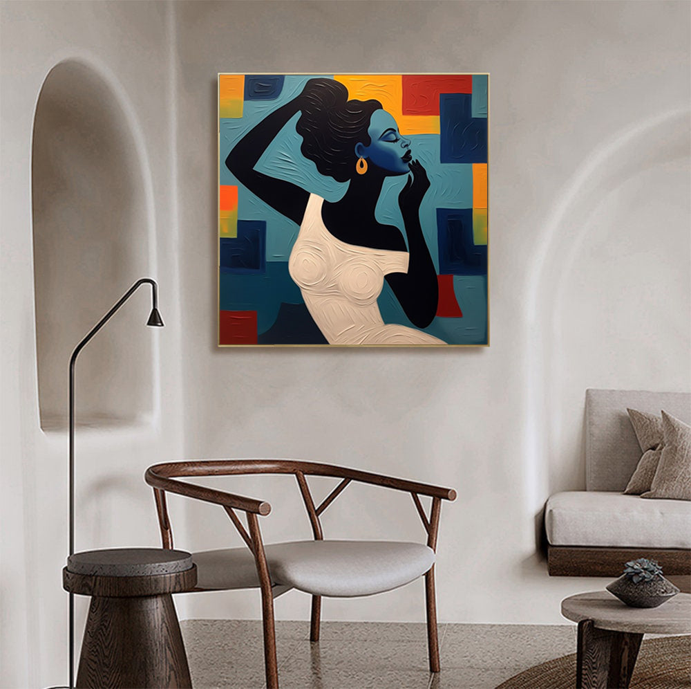 Textured Portrait with Bold Color Geometry, Modern Wall Art #BGA 170