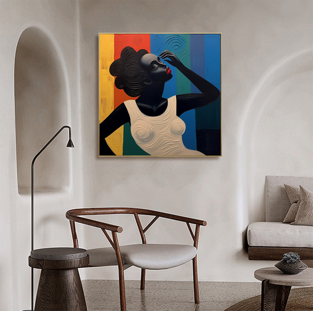 Stylized Figure Against Textured Color Blocks, Portrait Art #BGA 157