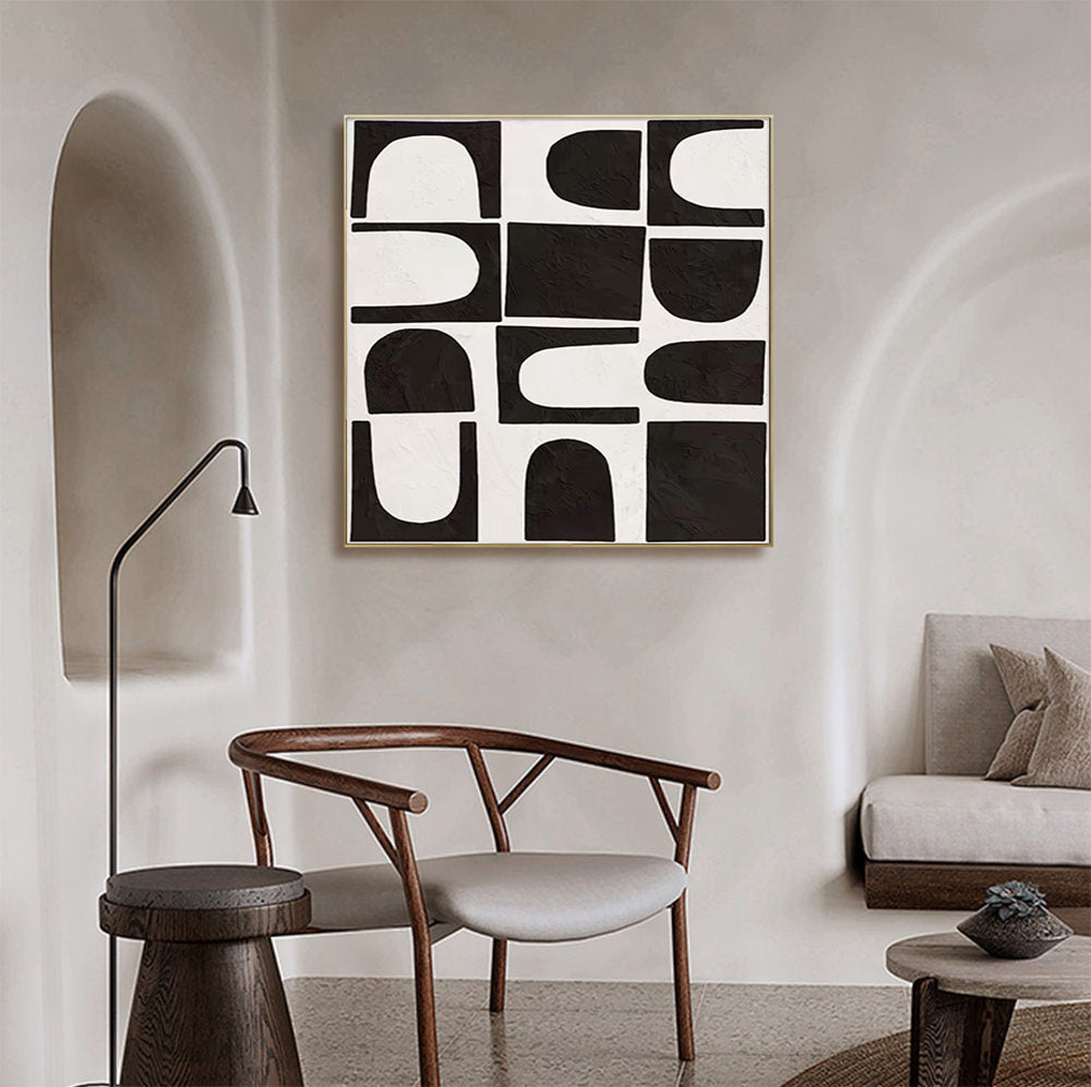 Black and White Painting, Textured Minimalist Grid Design #BGA 169