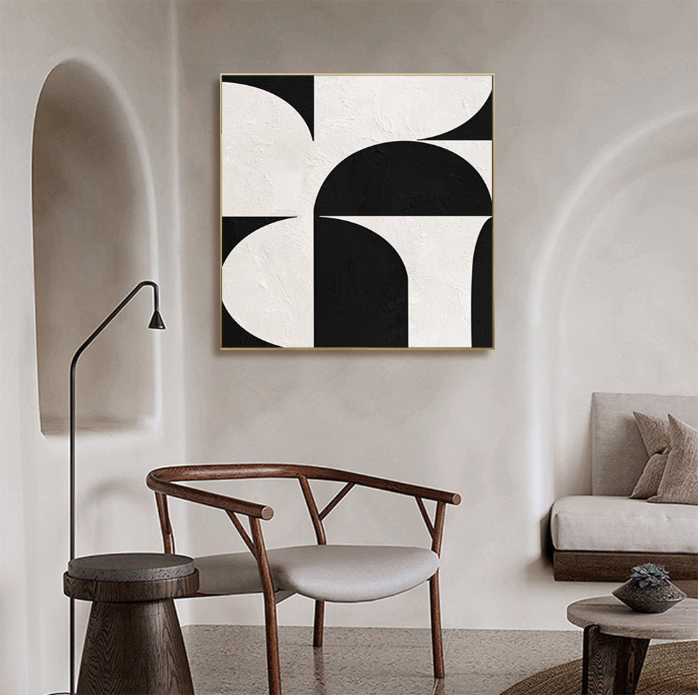 Minimalist Black and White Painting, Textured Geometric Forms #BGA 168