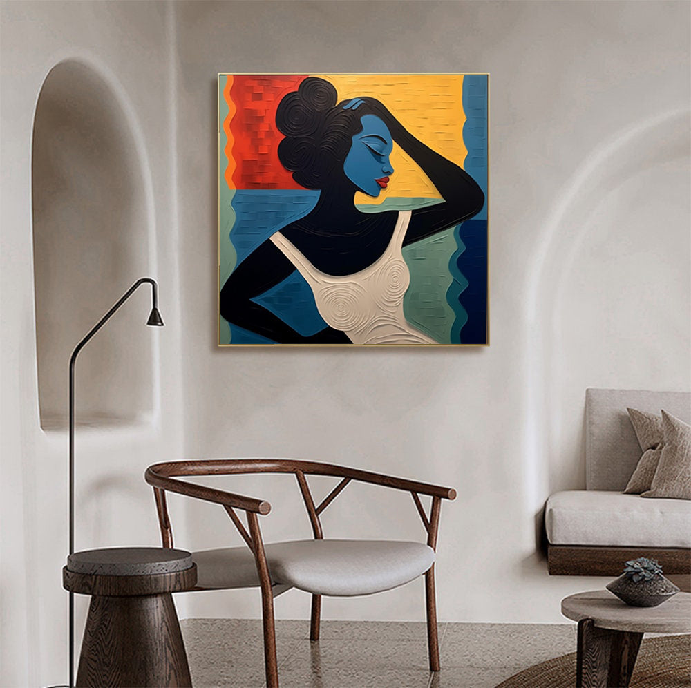 Textured Portrait with Bold Color Blocks, Modern Surreal #BGA 158