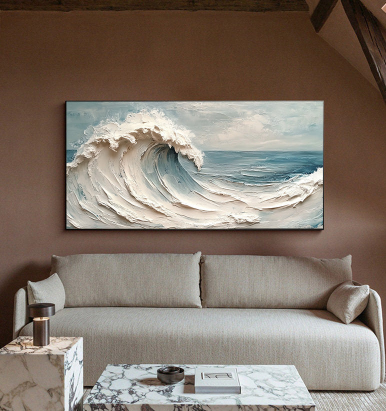 Ocean's Roar: Bold Impasto Wave, Dramatic Coastal Scene #BGA 181