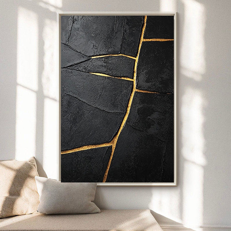 Modern Abstract with Deeply Textured Black and Gold Lines #BGA 186