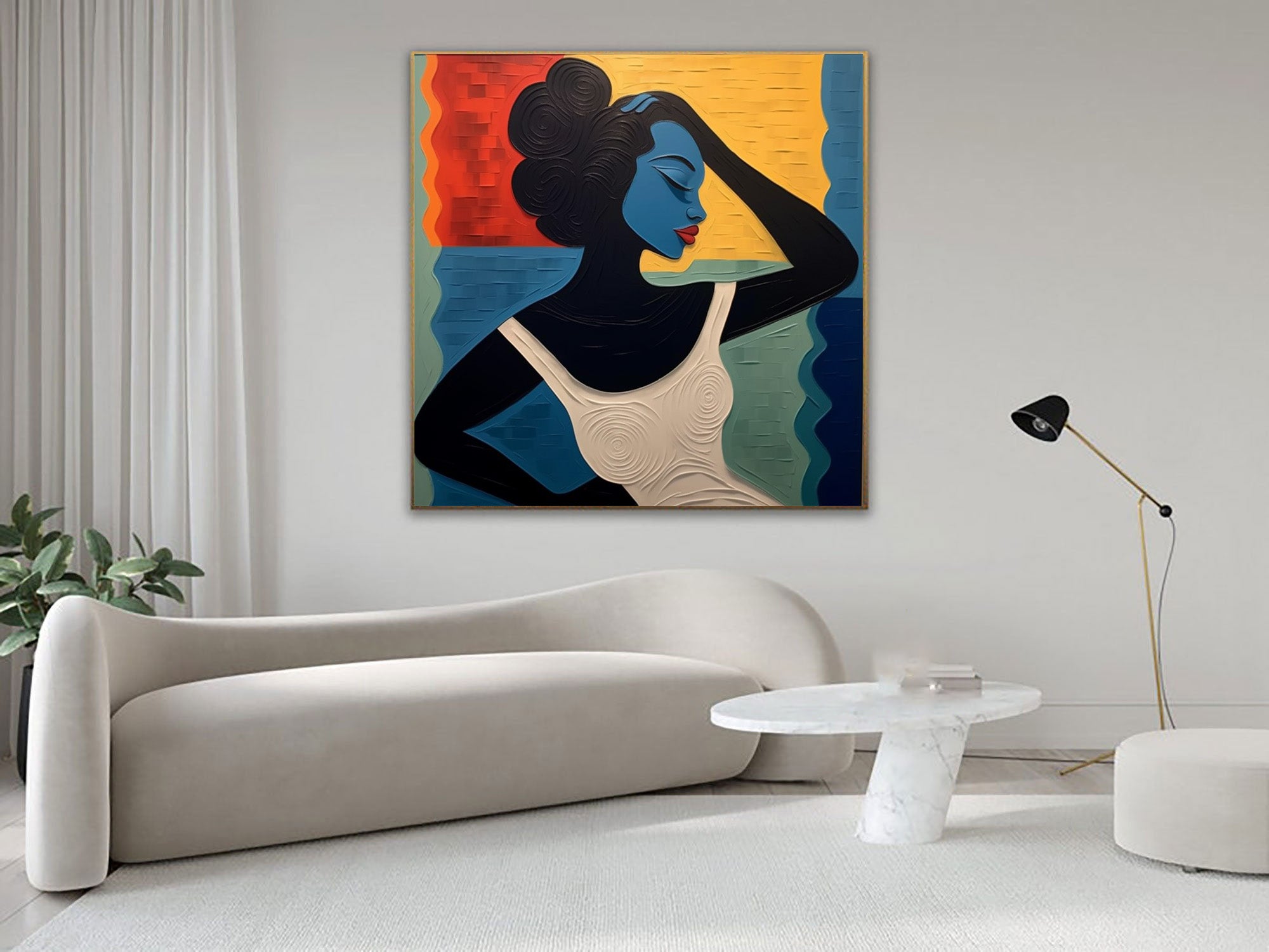 Textured Portrait with Bold Color Blocks, Modern Surreal #BGA 158