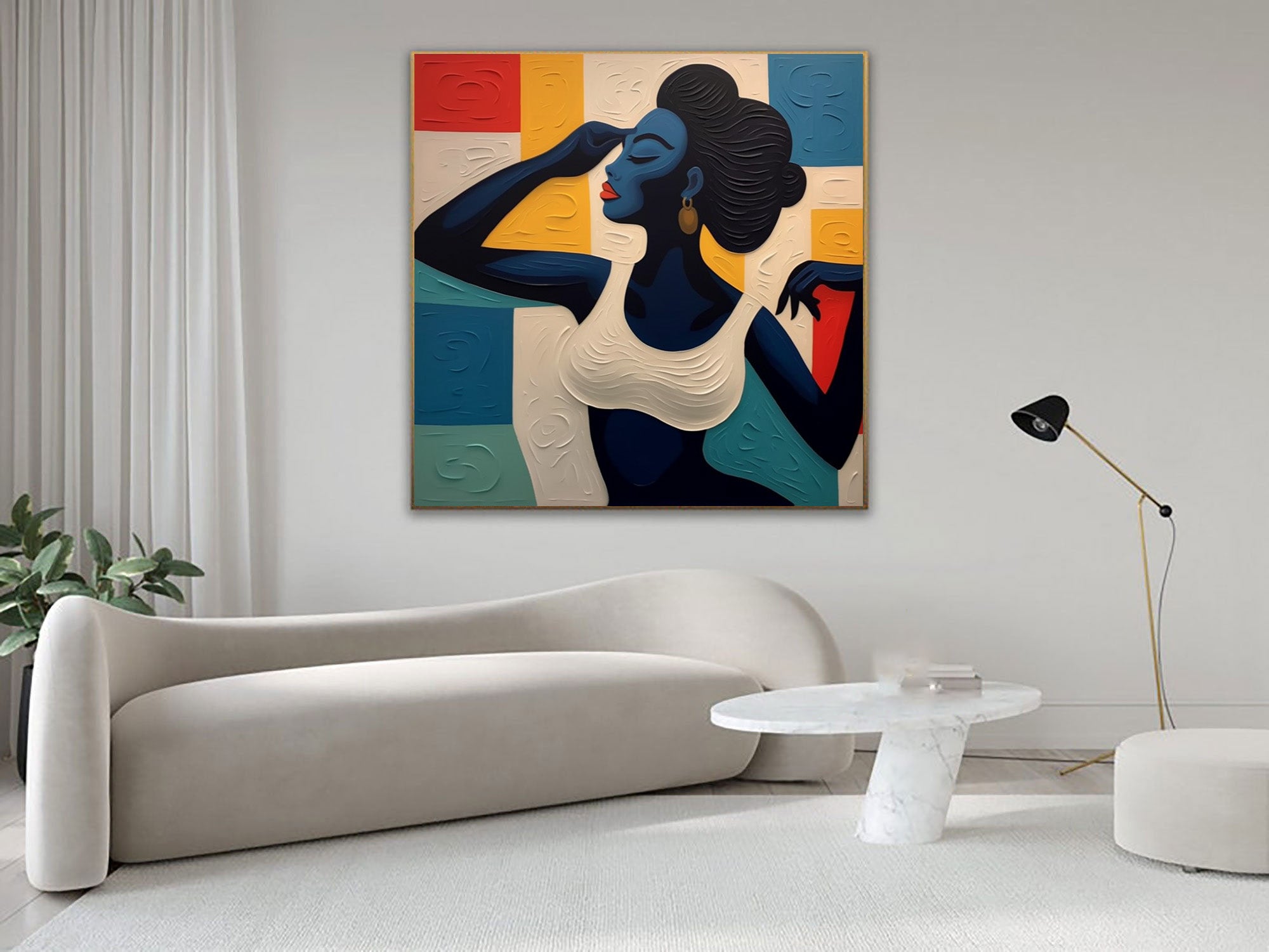 Stylized Portrait with Textured Color Blocks, Modern Wall Art #BGA 159