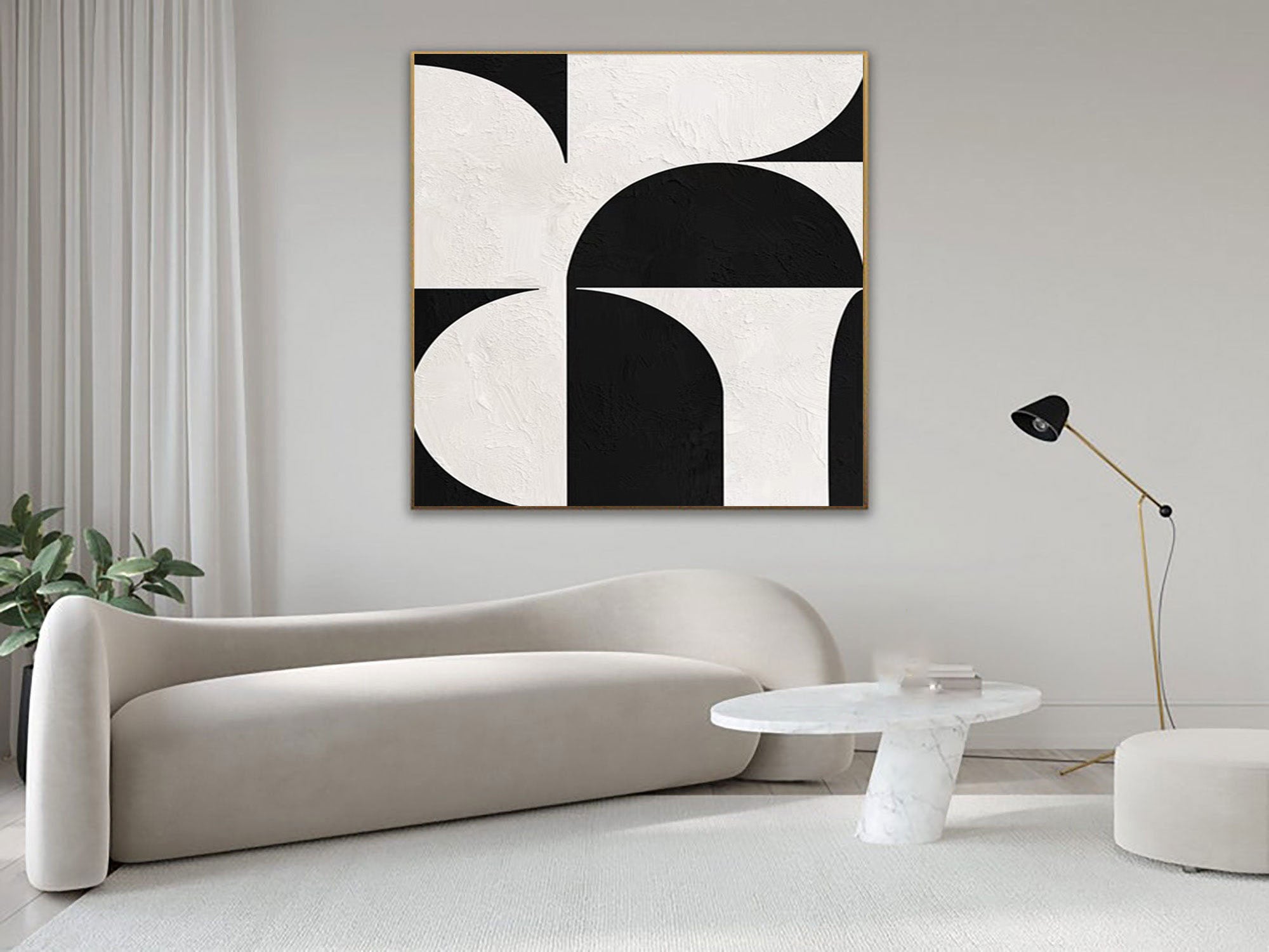 Minimalist Black and White Painting, Textured Geometric Forms #BGA 168