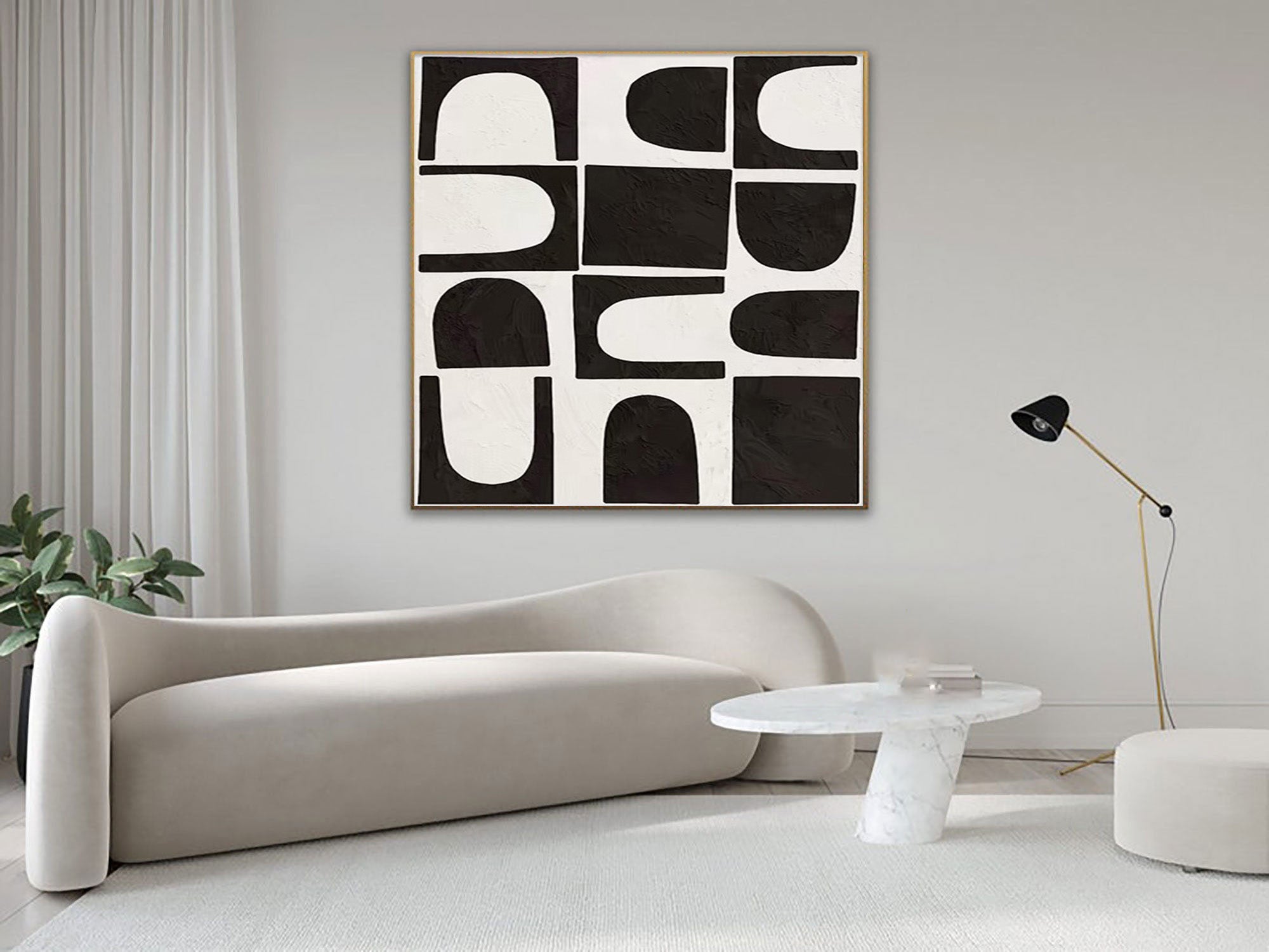 Black and White Painting, Textured Minimalist Grid Design #BGA 169