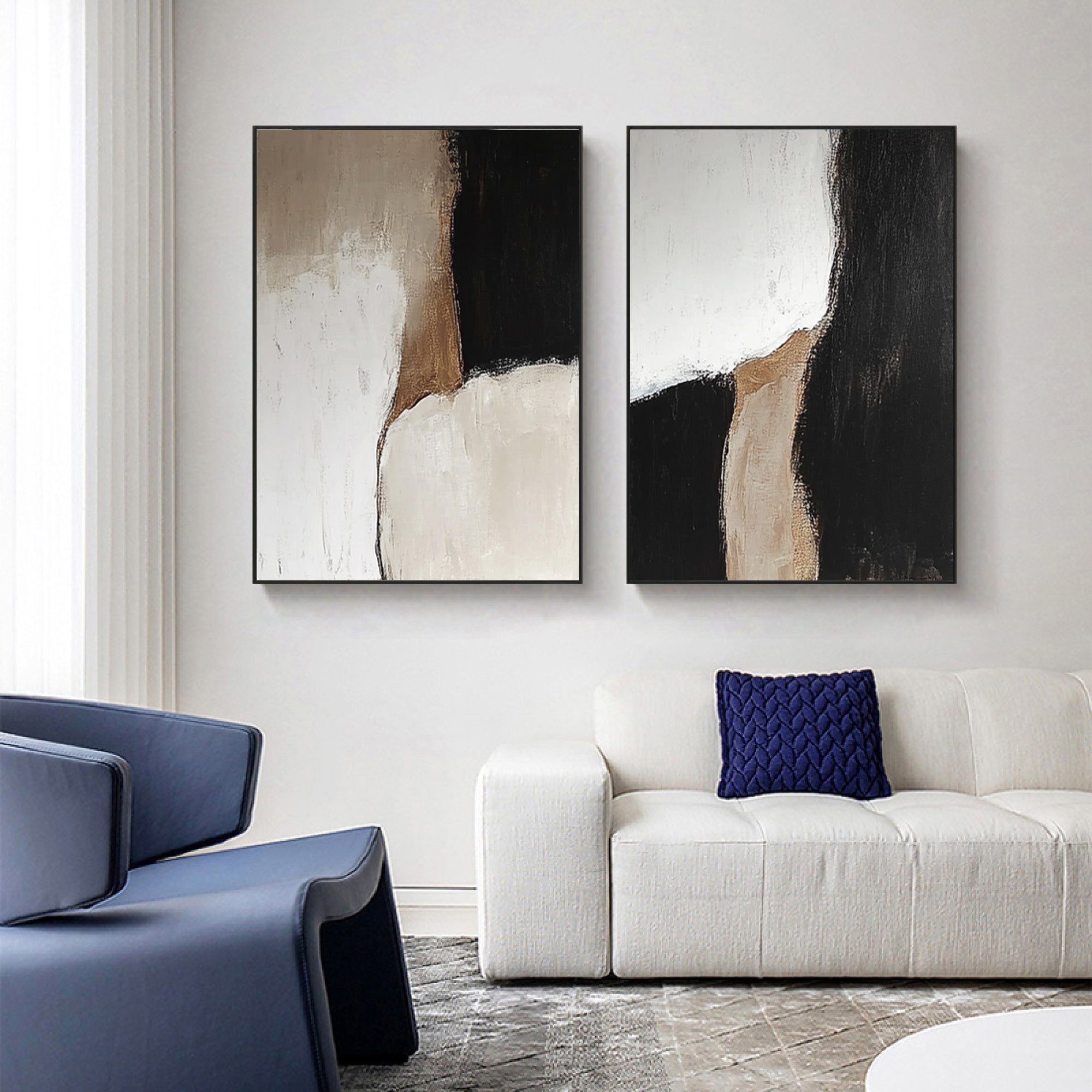 Elegant Neutral-Toned Abstract Wall Art Duo for Home Decor #BAS 002