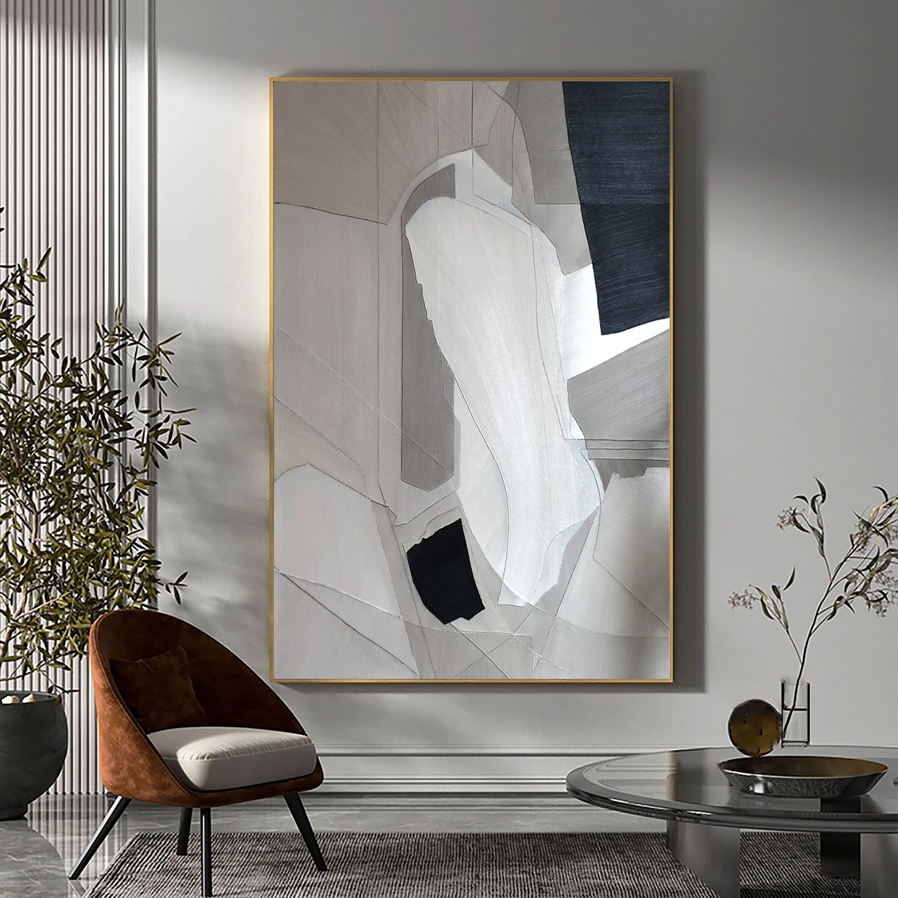 Beige & Brown Abstract Painting #LL 009