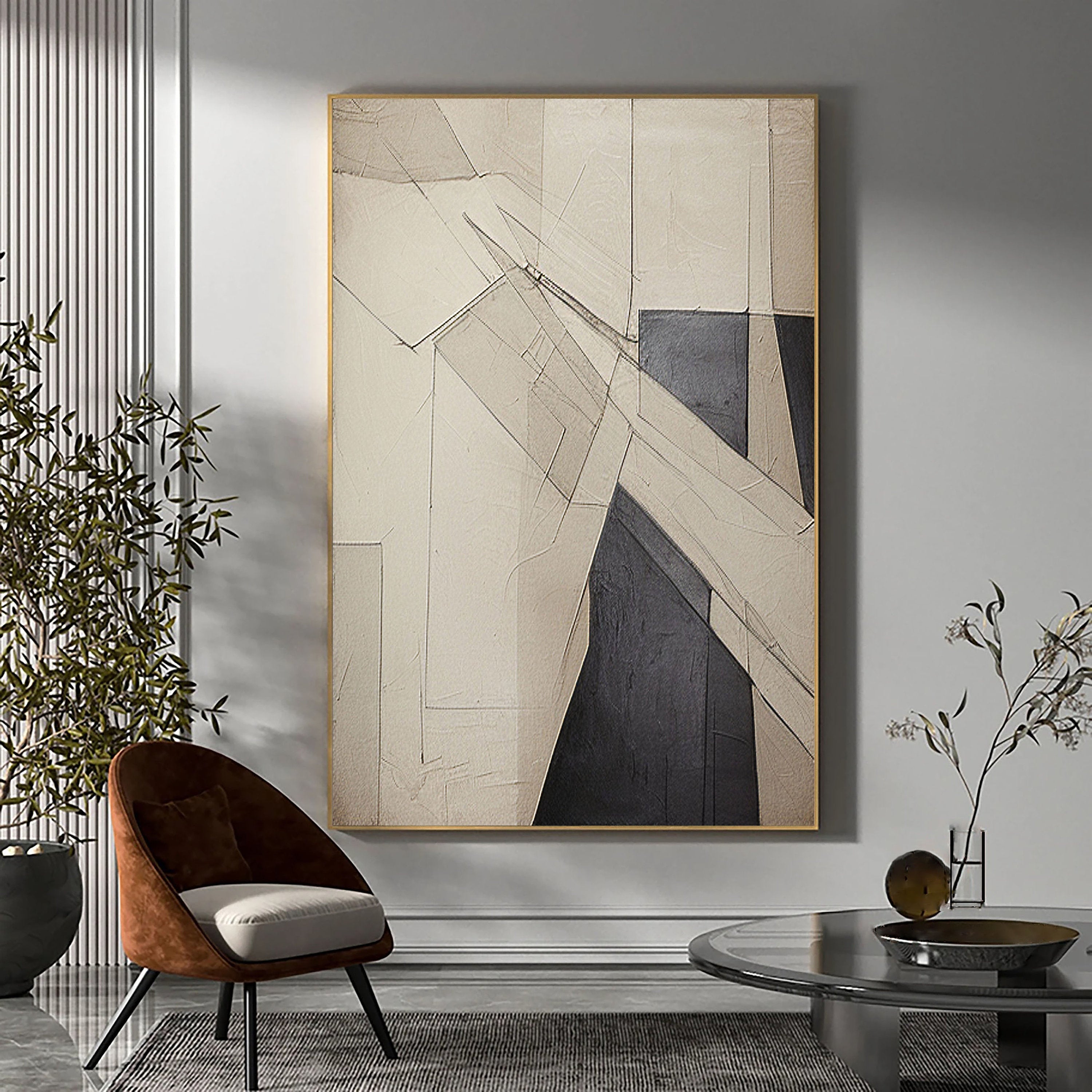 Beige & Brown Abstract Painting #LL 025