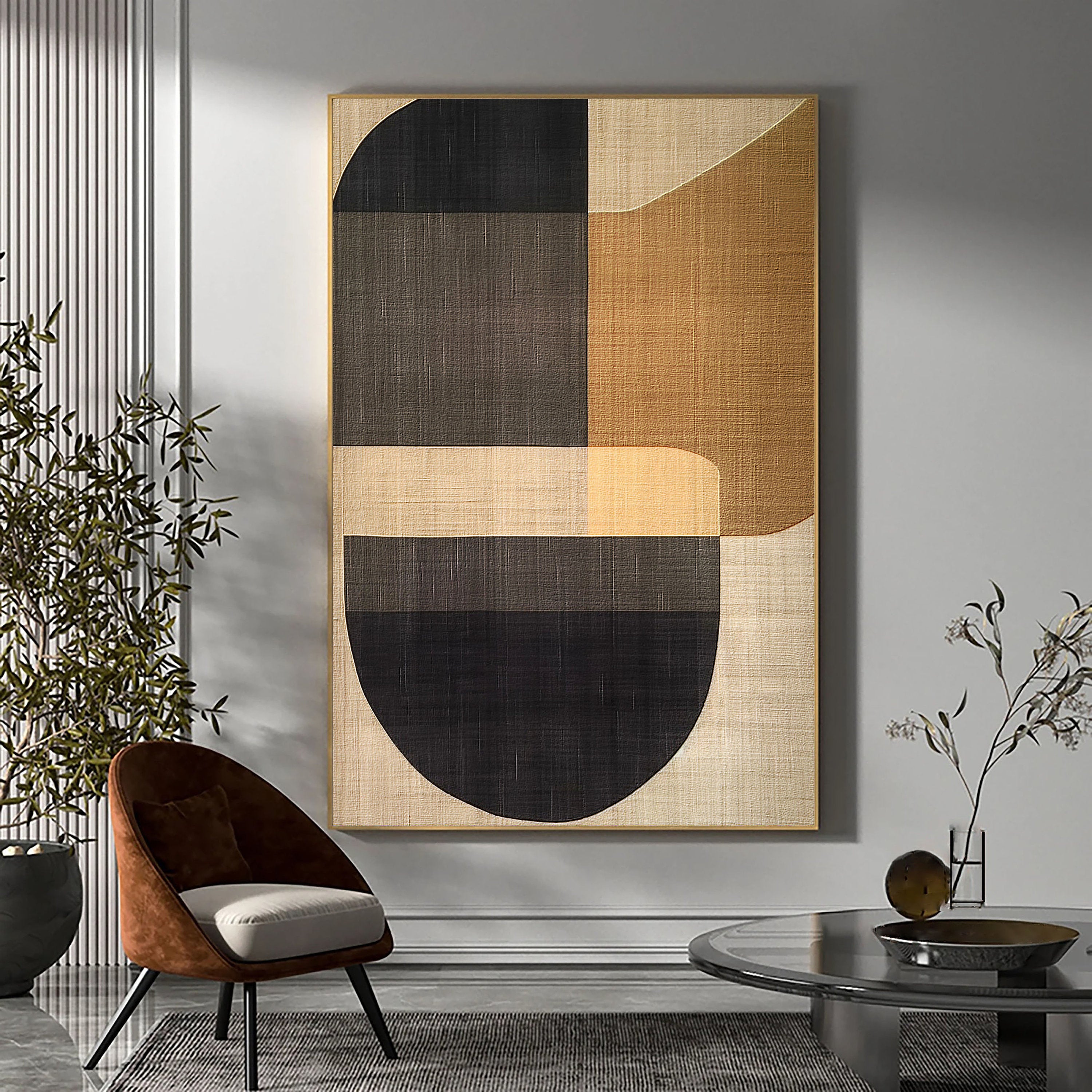 Beige & Brown Abstract Painting #LL 004