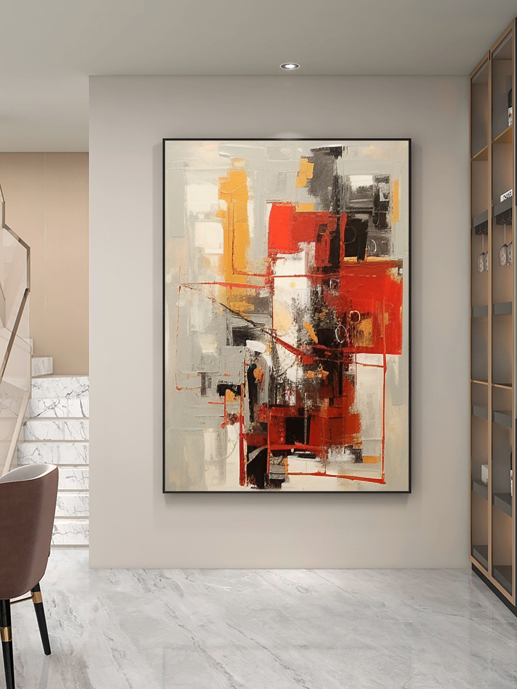 Beige & Brown Abstract Painting #LL 014