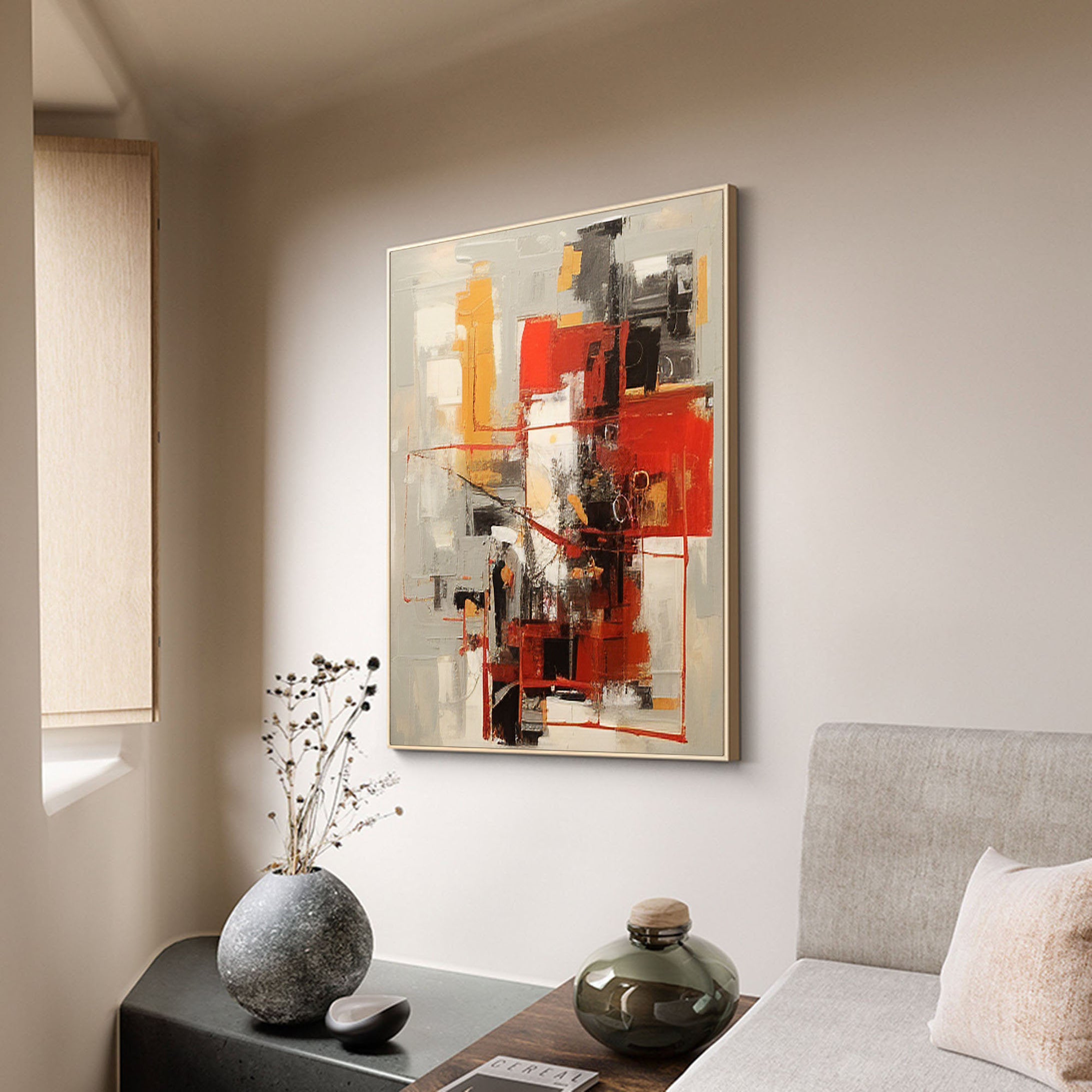 Beige & Brown Abstract Painting #LL 014