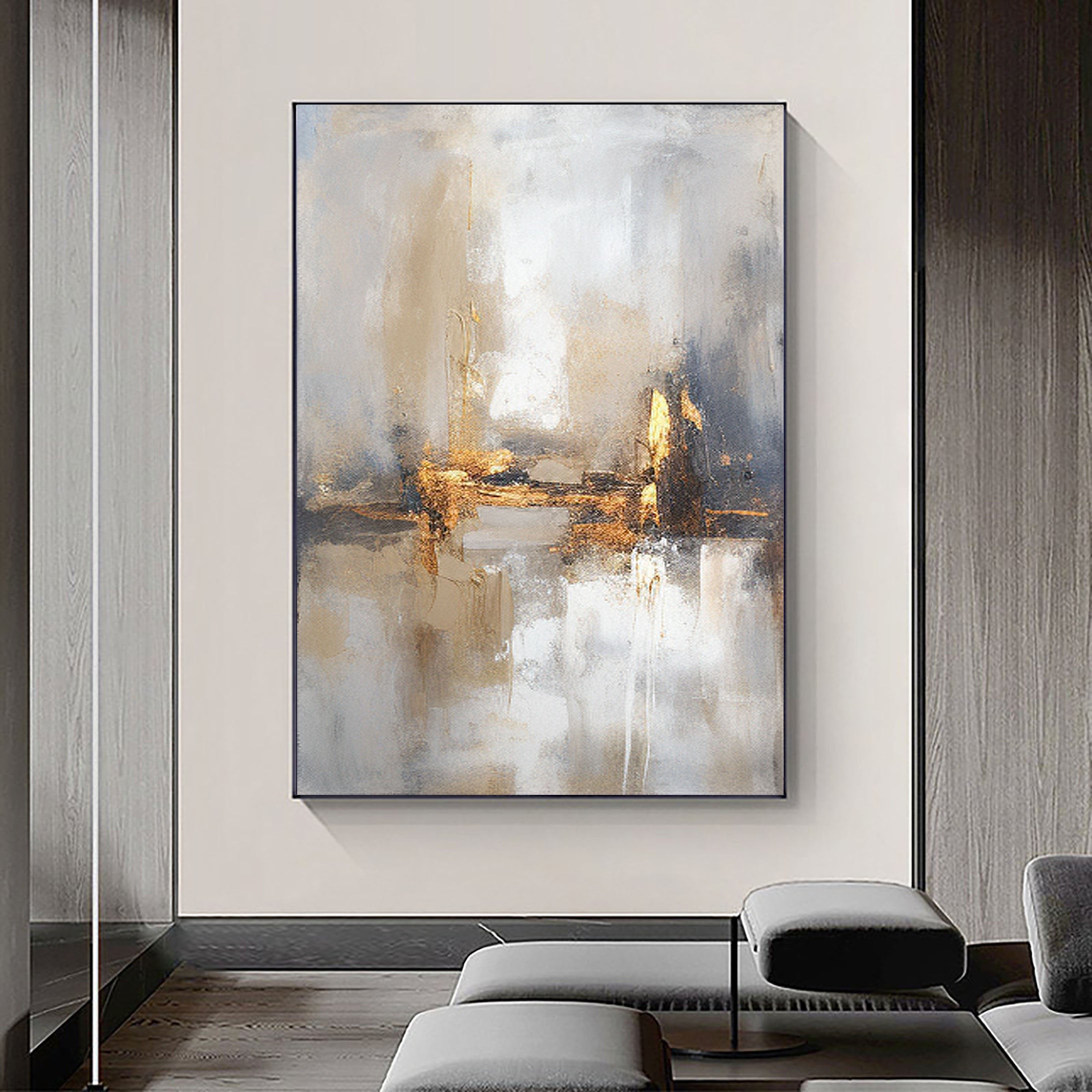Beige & Brown Abstract Painting #LL 013