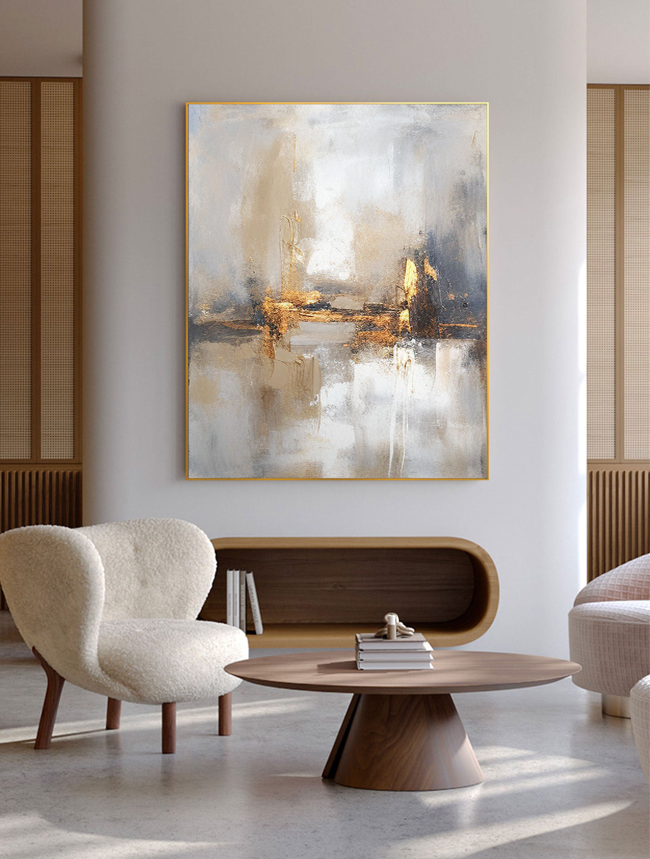 Beige & Brown Abstract Painting #LL 013