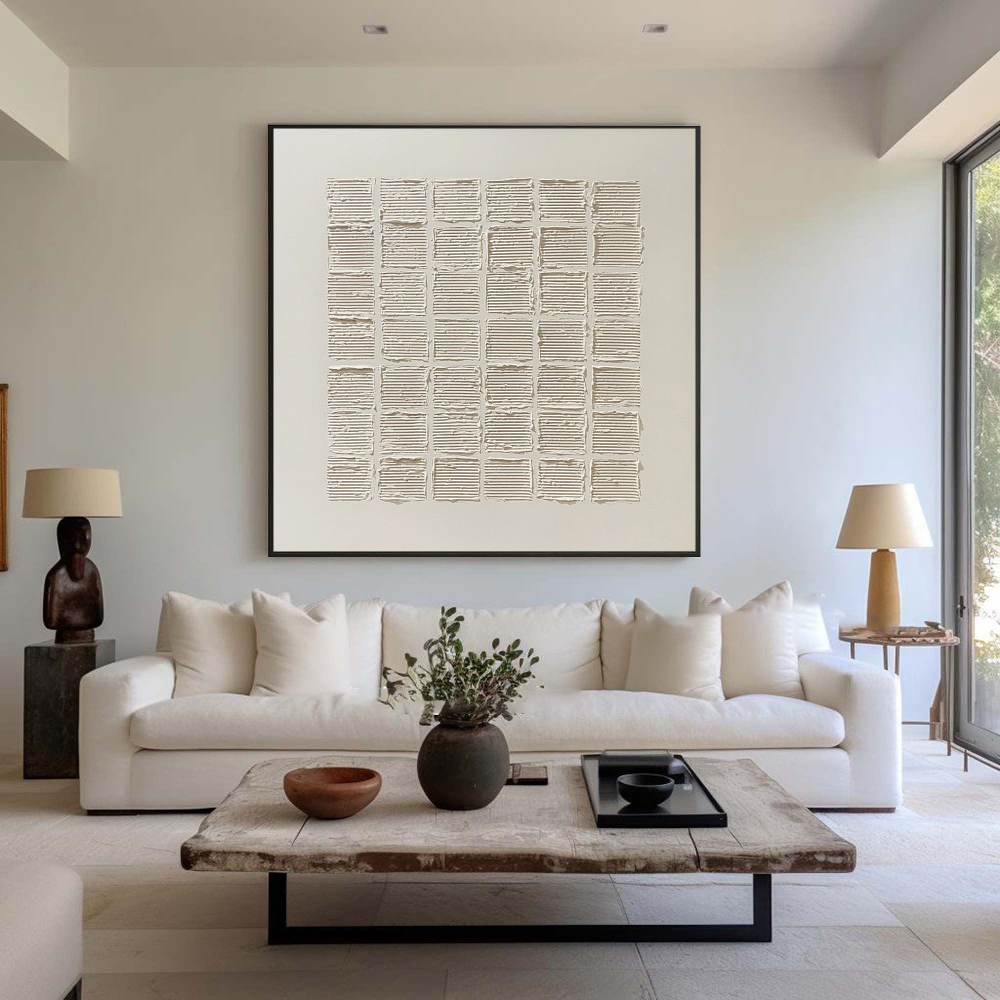 Textured Grid Abstract Art Square Neutral Decor #WG 057