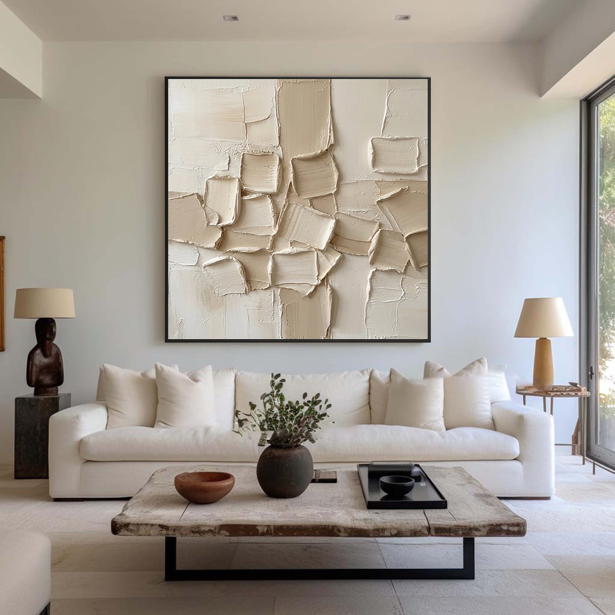 Large Layered Surface Composition Wall Art Contemporary Neutral Relief Painting
