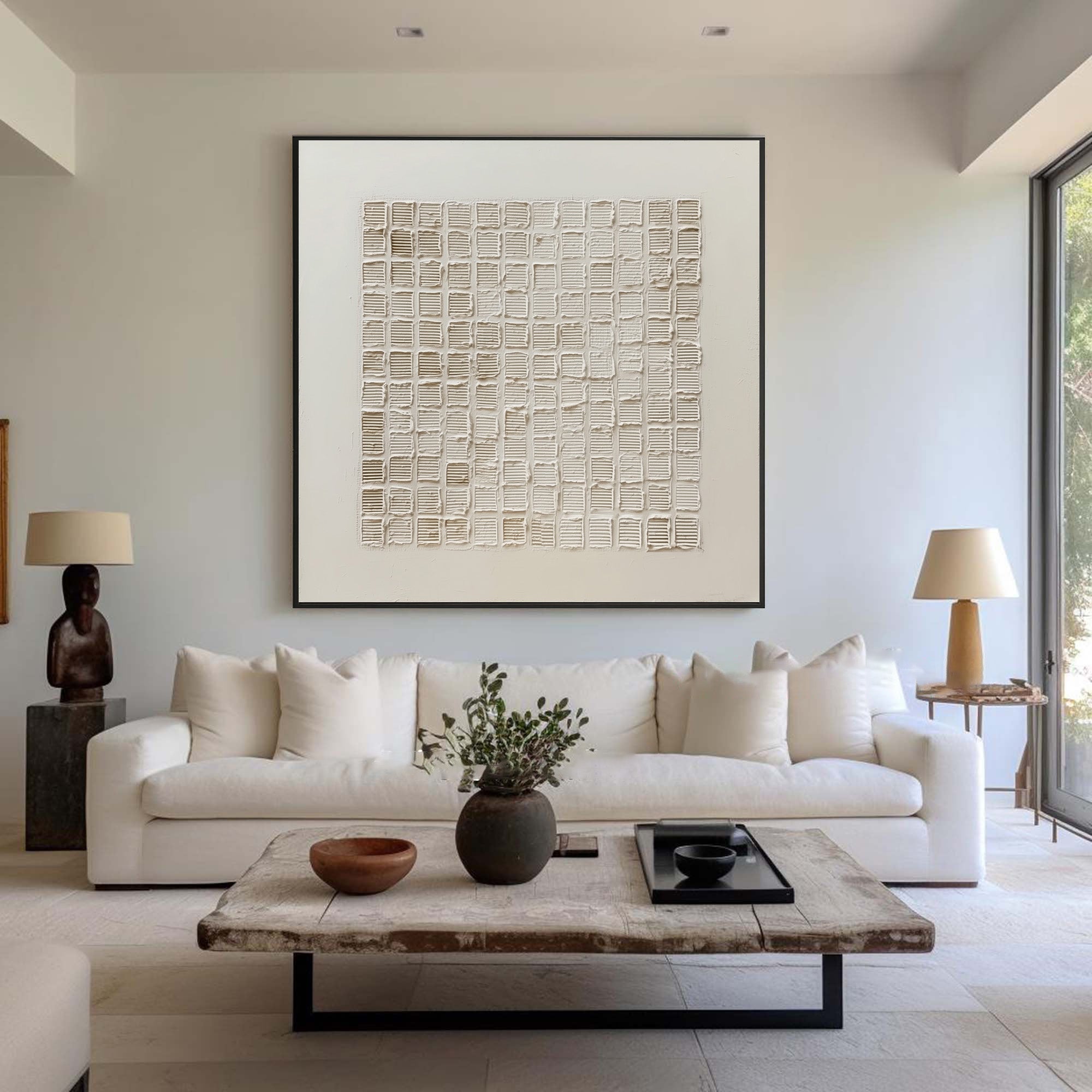Minimalist Beige Painting Relief Grid Texture #WG 055