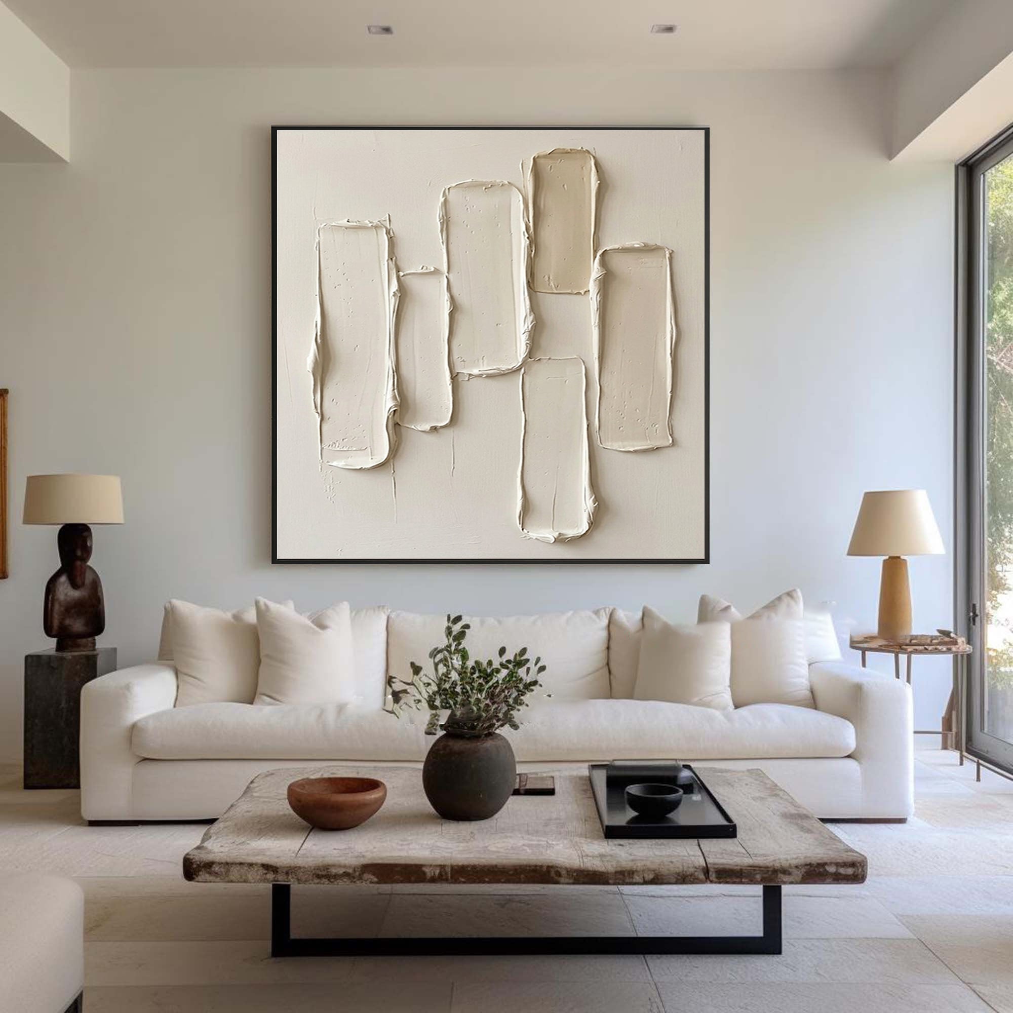 Large Architectural Rhythm Textured Wall Art Neutral Contemporary Relief Painting