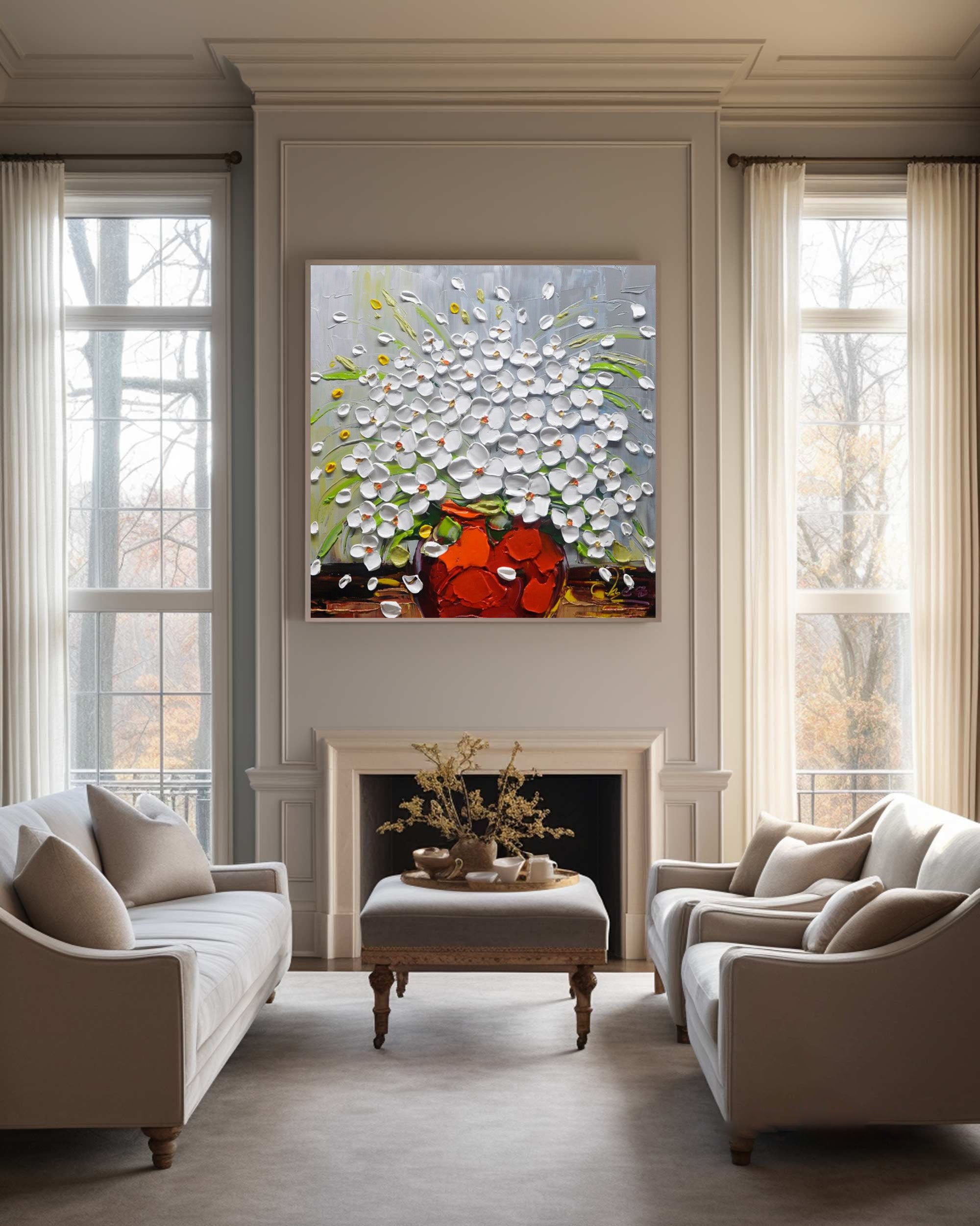 Impasto Garden: Vibrant Textured Flowers, Bold Floral Display #BGA 148