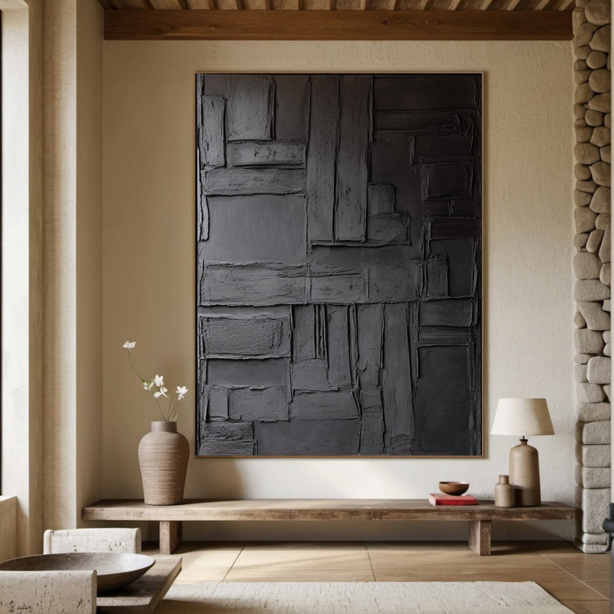 Contemporary Black Wall Art, Layered Geometric Design #BGA 147