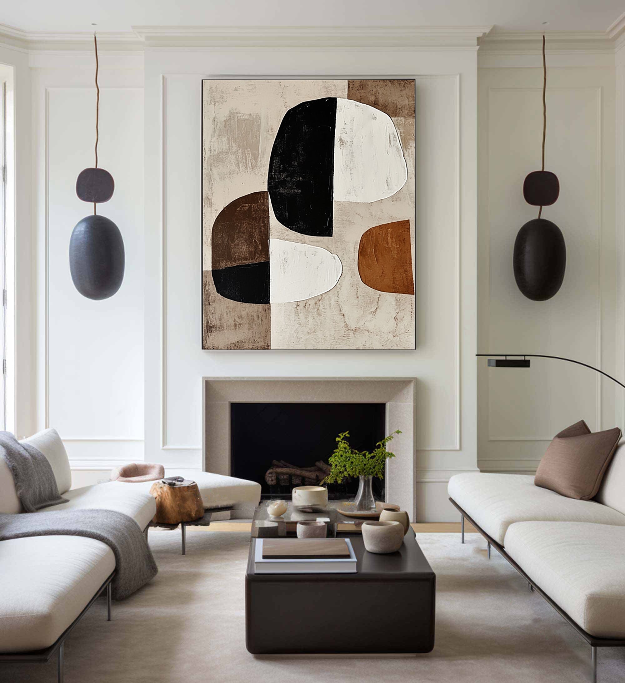 Geometric Abstract Painting with Earthy Organic Shapes for Modern Decor #BBA 024
