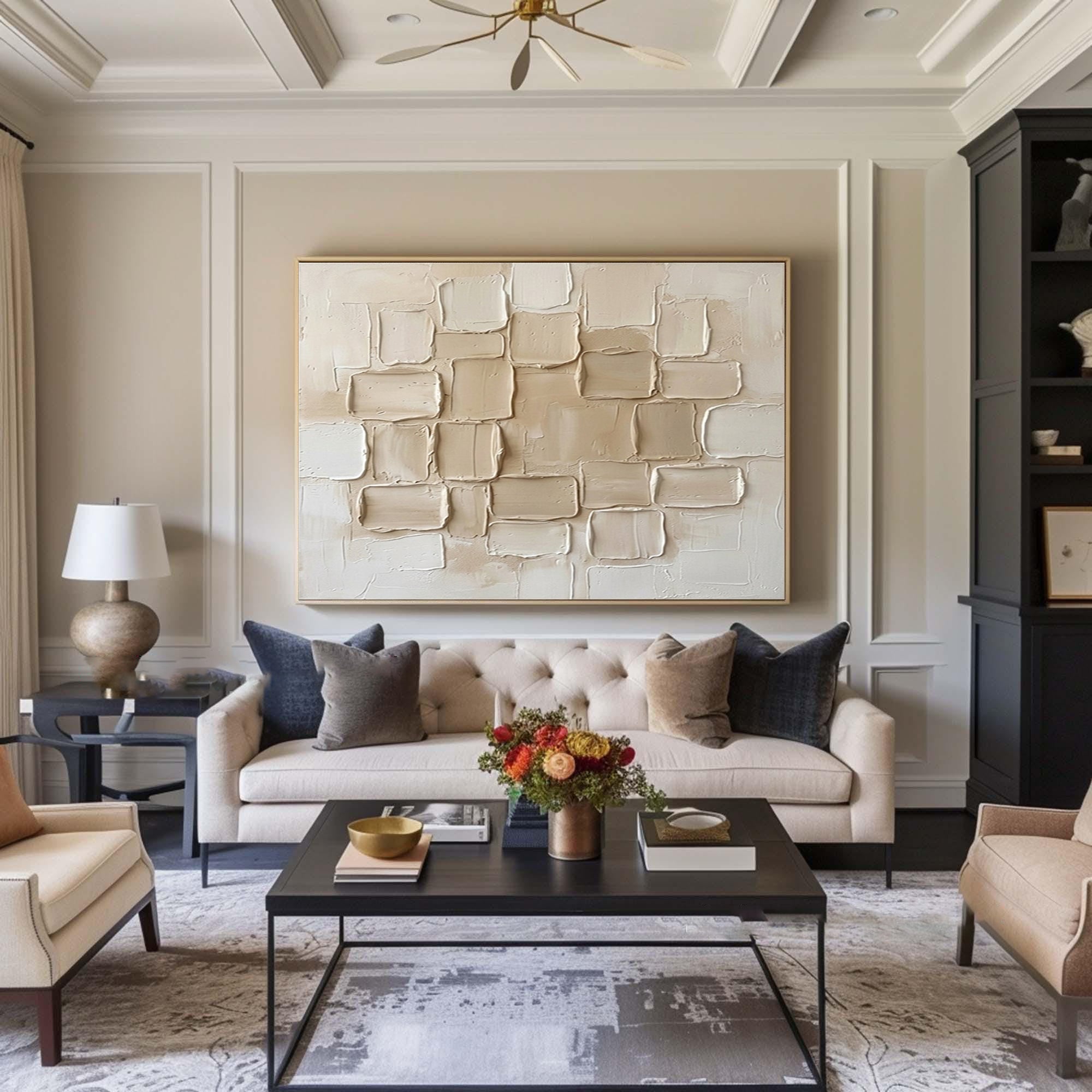 Large Neutral Brick Wall Art Horizontal Textured Abstract Canvas