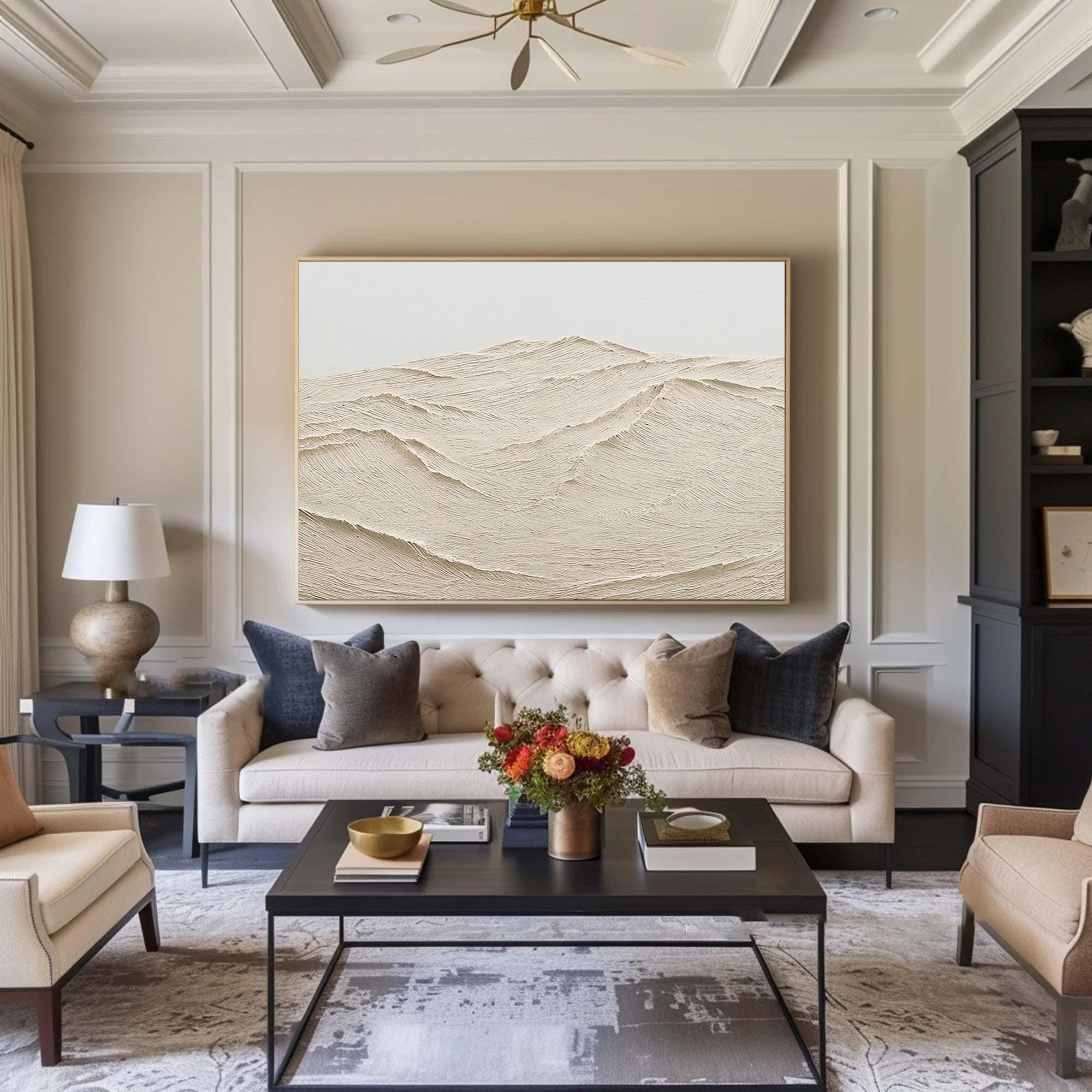 Textured Mountain Landscape Art Minimalist Beige #WG 075