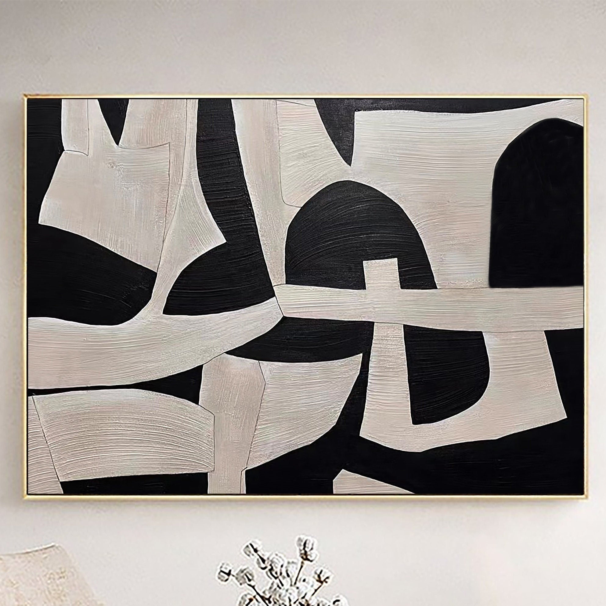Elegant Contrast Abstract Black and White Wabi Sabi Art for Modern Interiors #WS 019