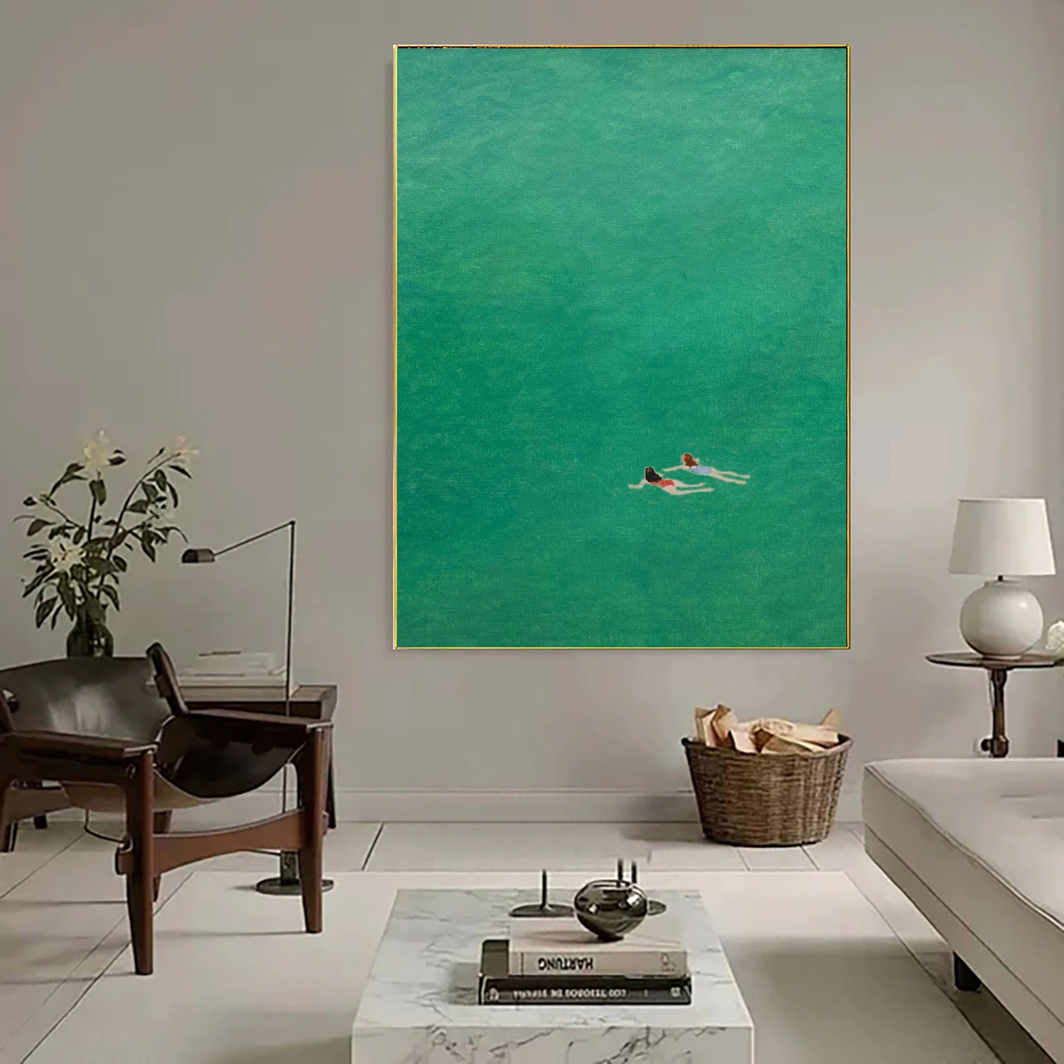 Floating in Green: Minimalist Art of Swimmers in Clear, Calm Waters #BGA 287