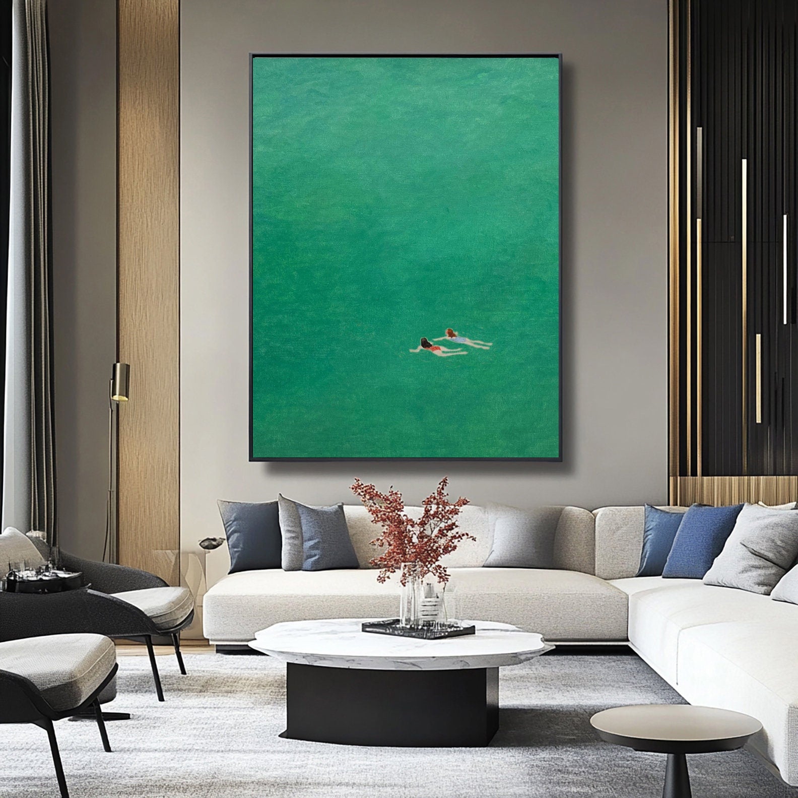 Floating in Green: Minimalist Art of Swimmers in Clear, Calm Waters #BGA 287